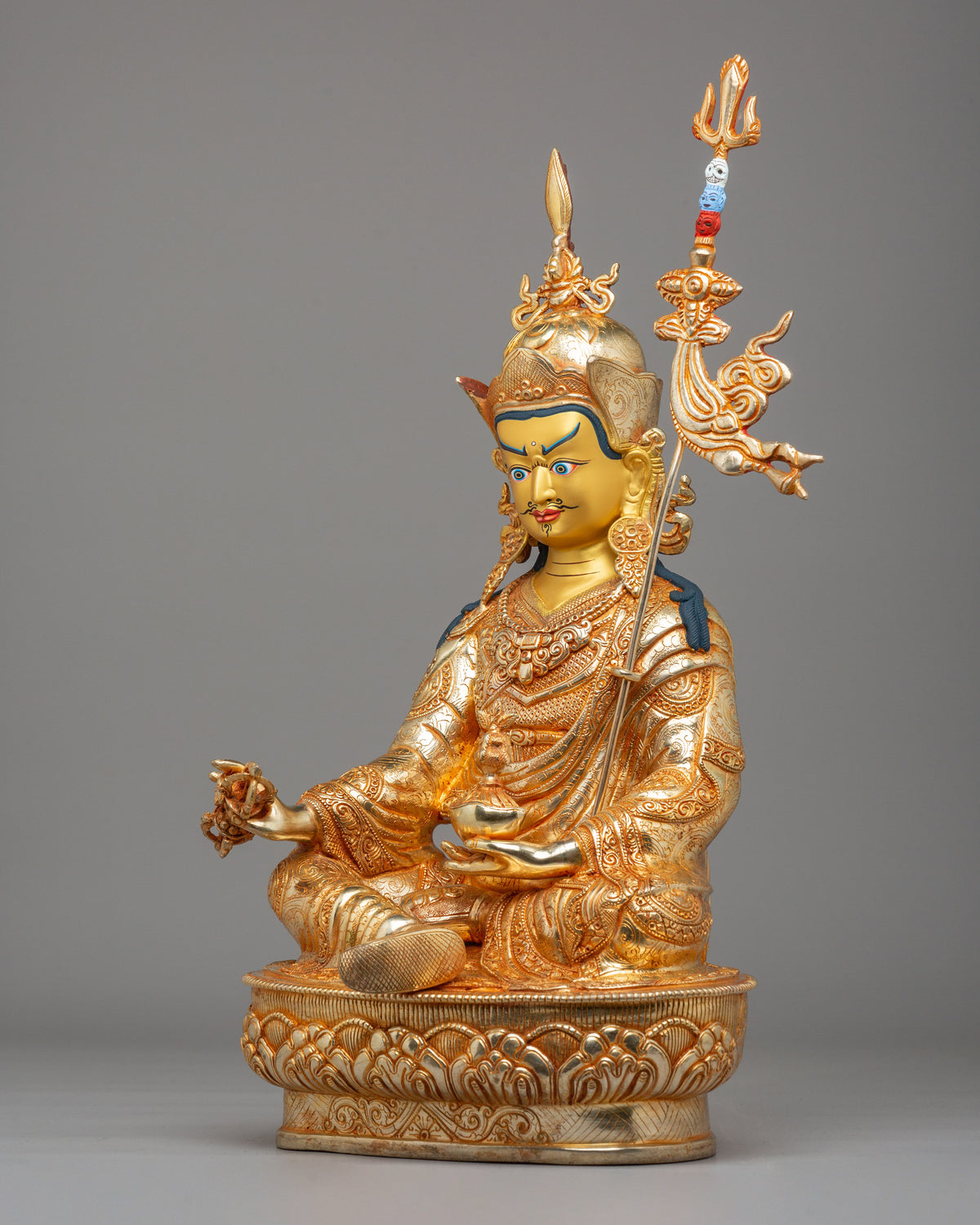 Traditional Guru Rinpoche Sculpture | Handmade Tibetan Deity Statue