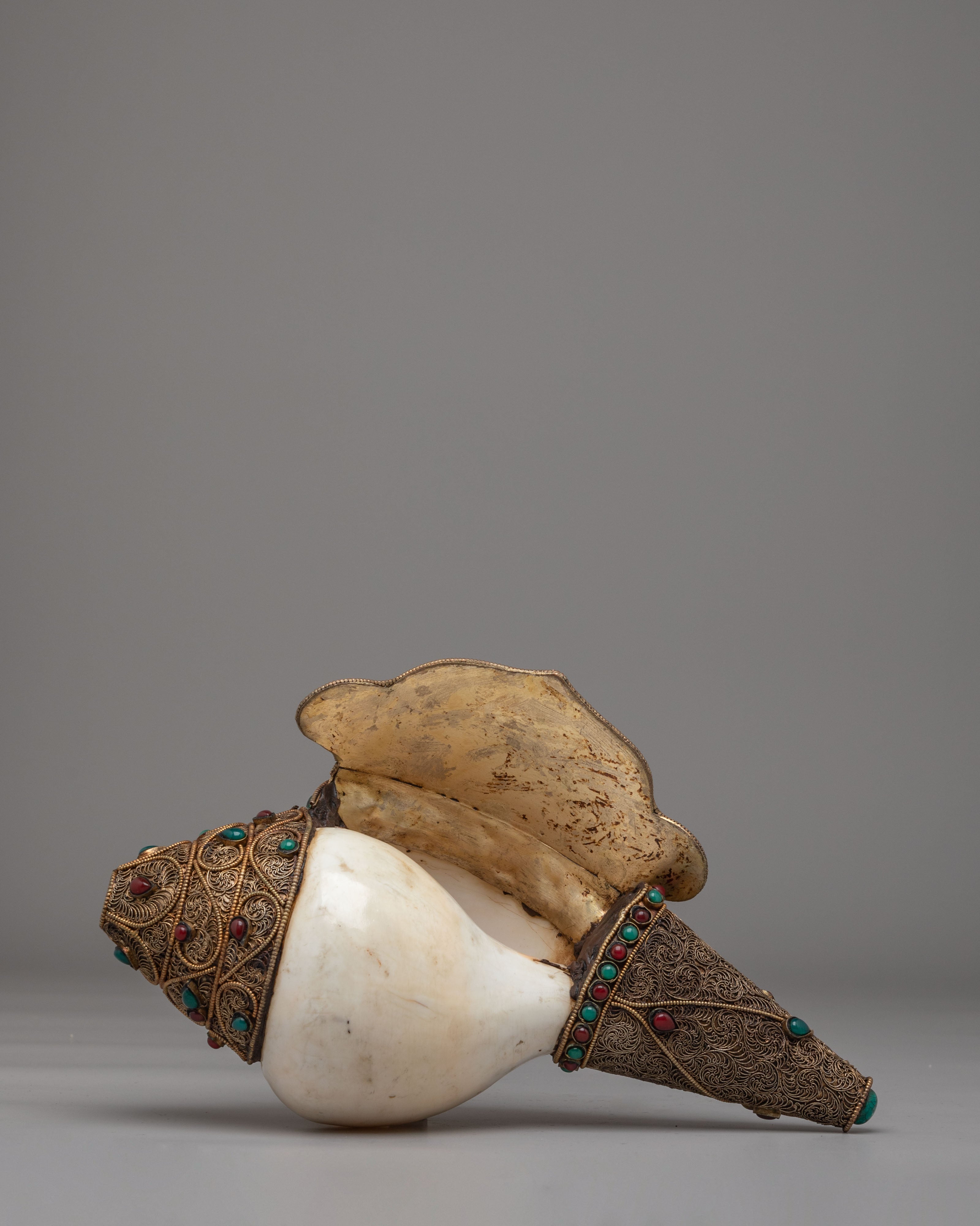 Tibetan Ritual Conch | Copper Body with Silver Plating