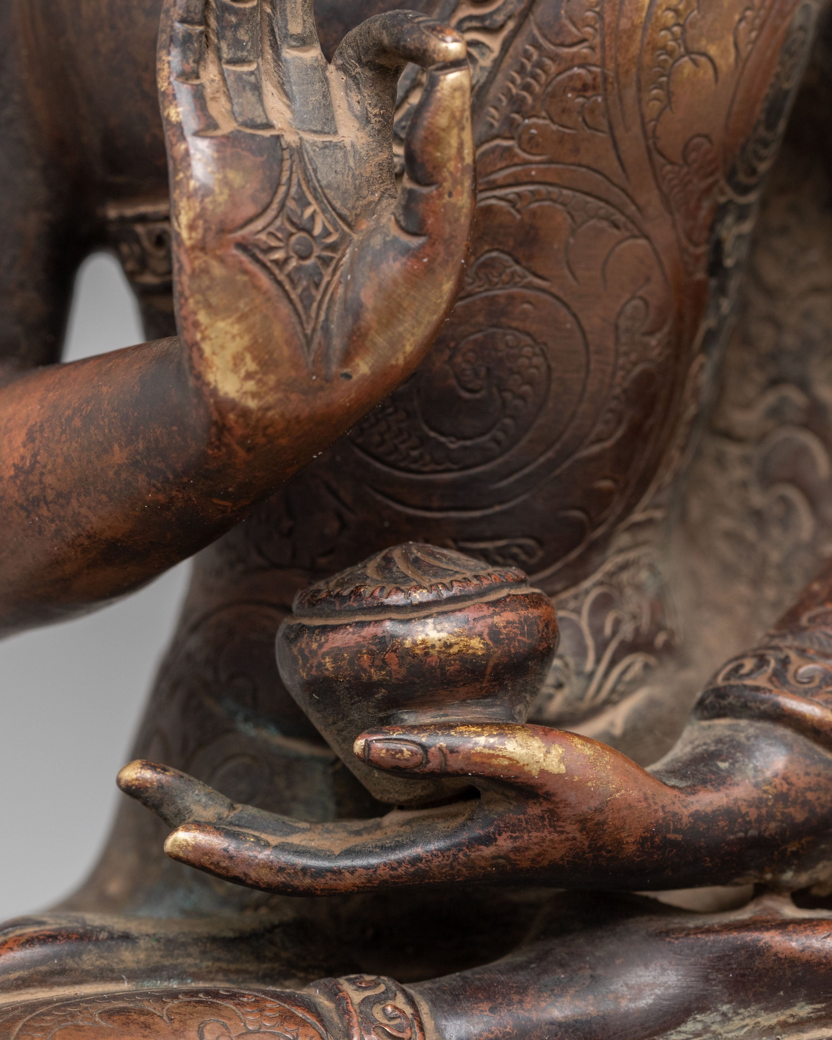 Handmade Amoghasiddhi Statue | Silver Plated Buddhist Art