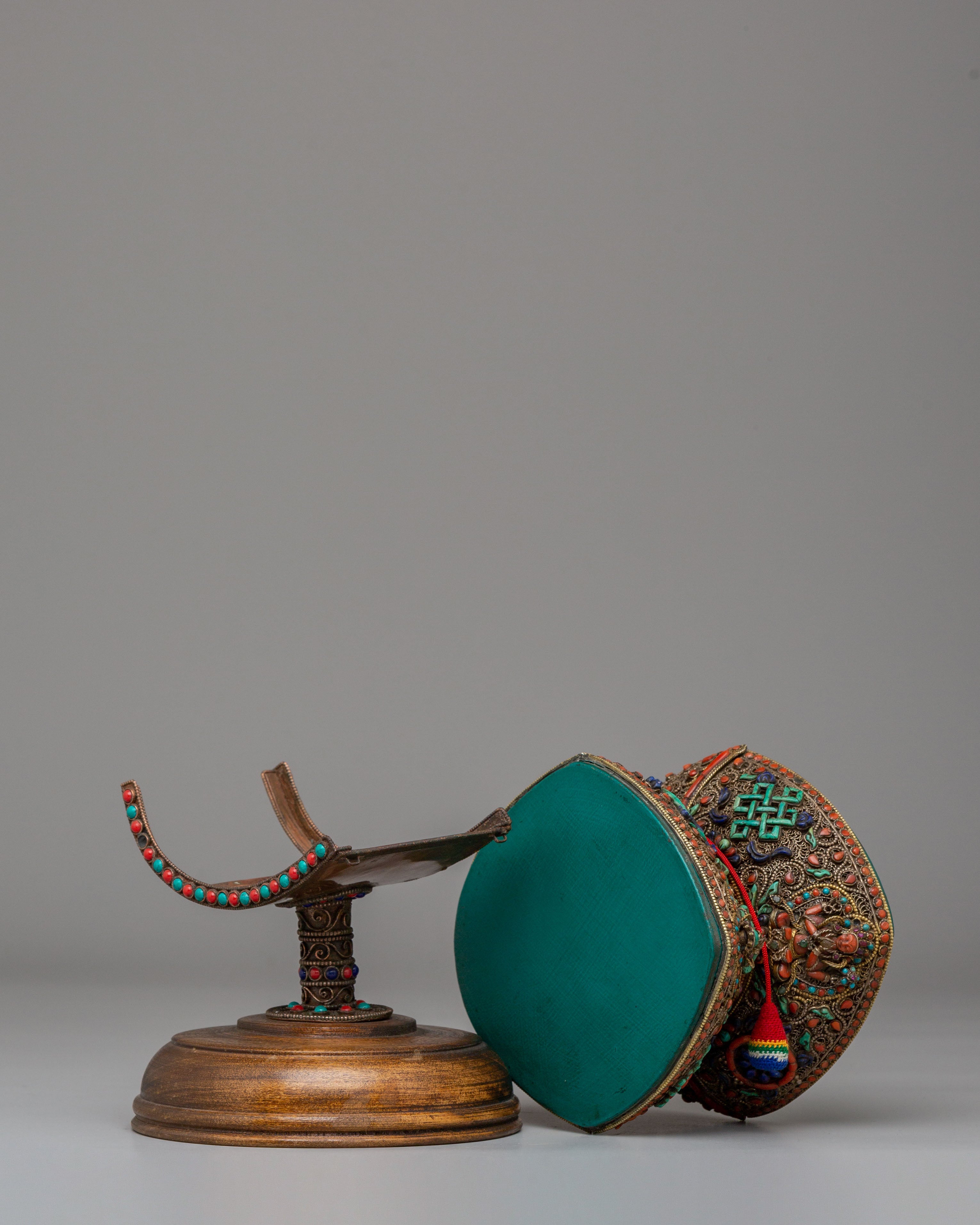 Buddhist Damaru with Stand | Handcrafted Ritual Drum for Meditation