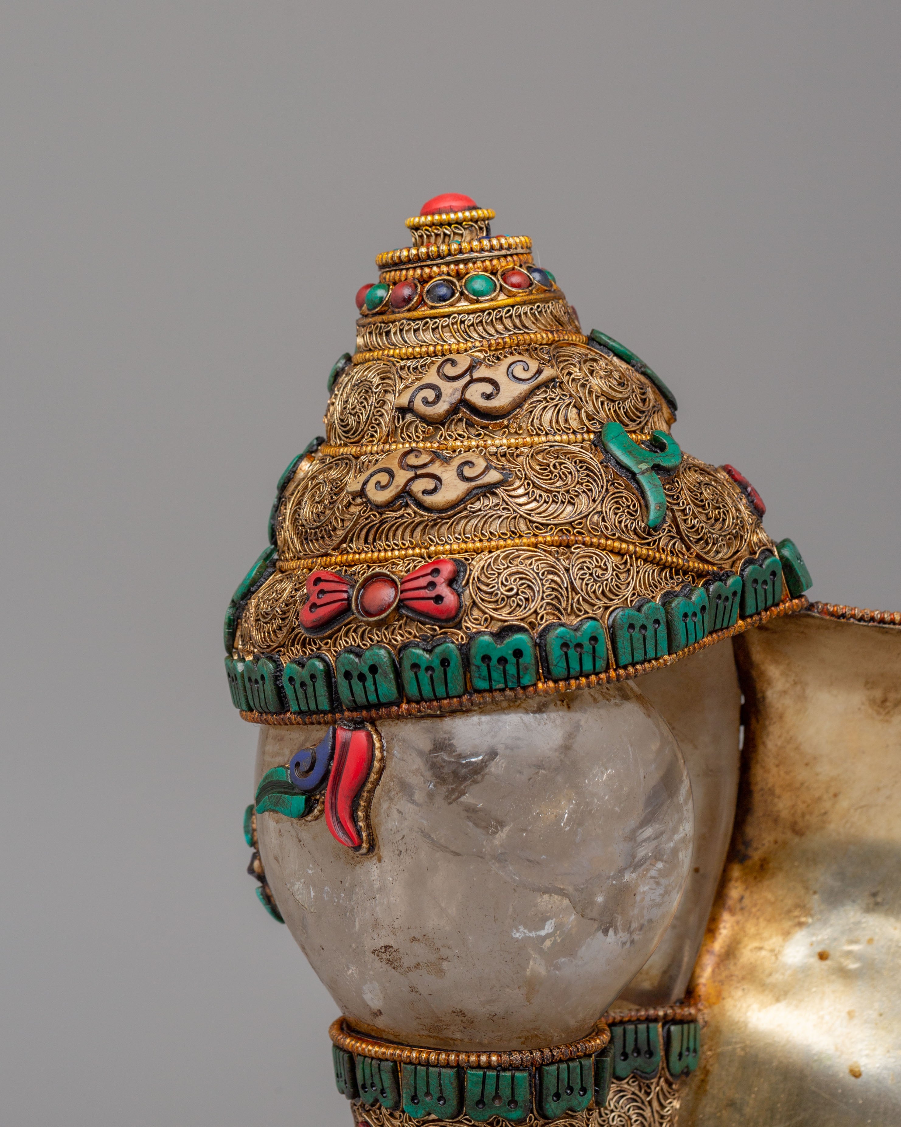 Sacred Ritual Conch | Copper Crystal Buddhist Altar Decor