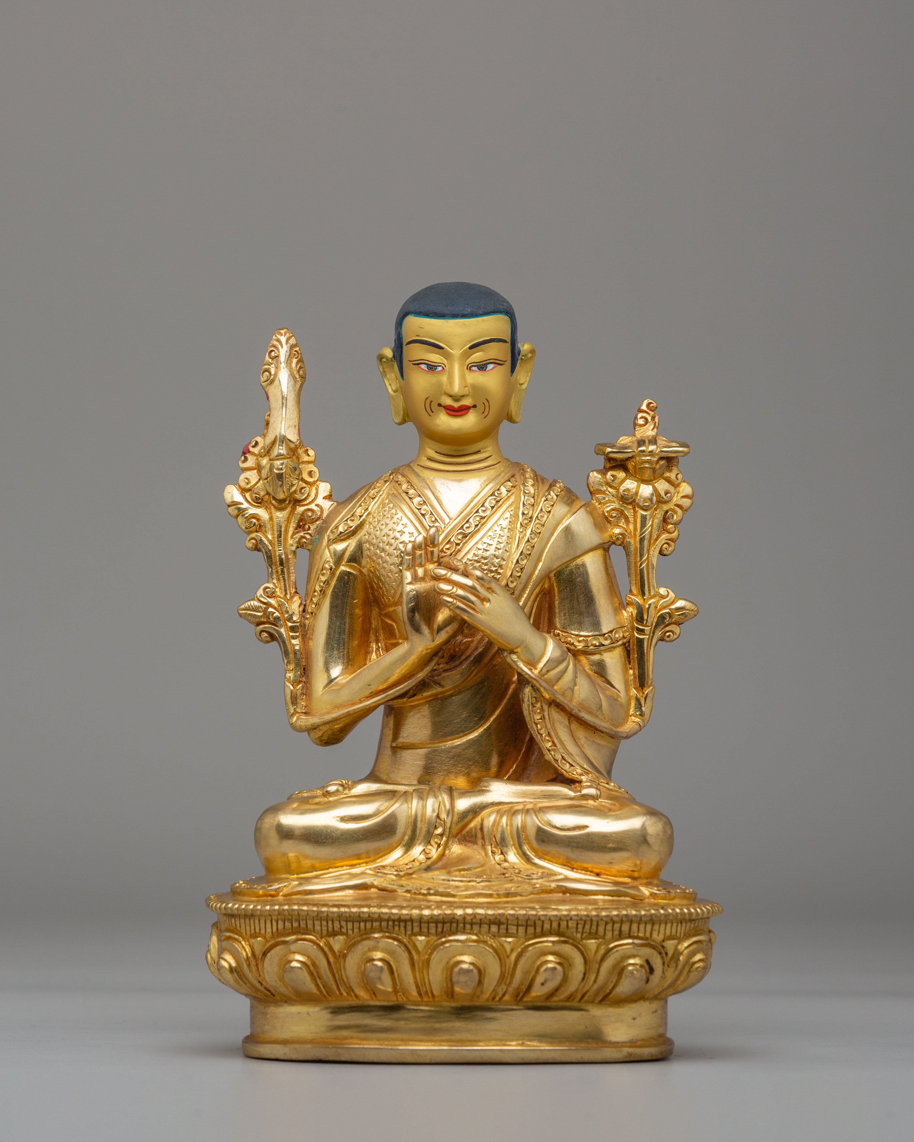 Buddhist Lama Tsongkhapa Set Statue | 24K Gold Plated Buddhist Sculpture