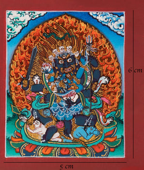 Four-Armed Mahakala Thangka For Locket | Spiritual Protection Artwork