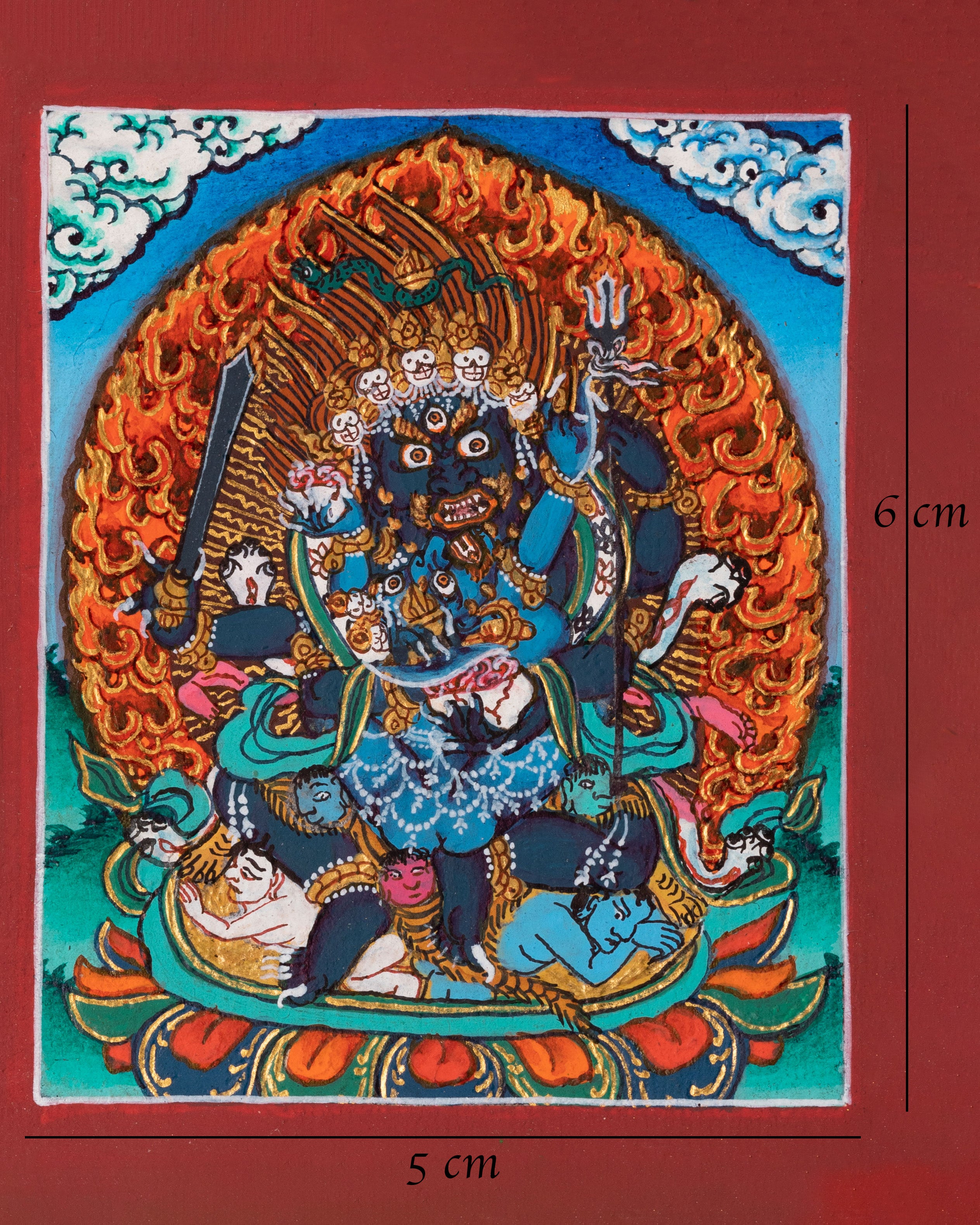 Four-Armed Mahakala Thangka For Locket | Spiritual Protection Artwork
