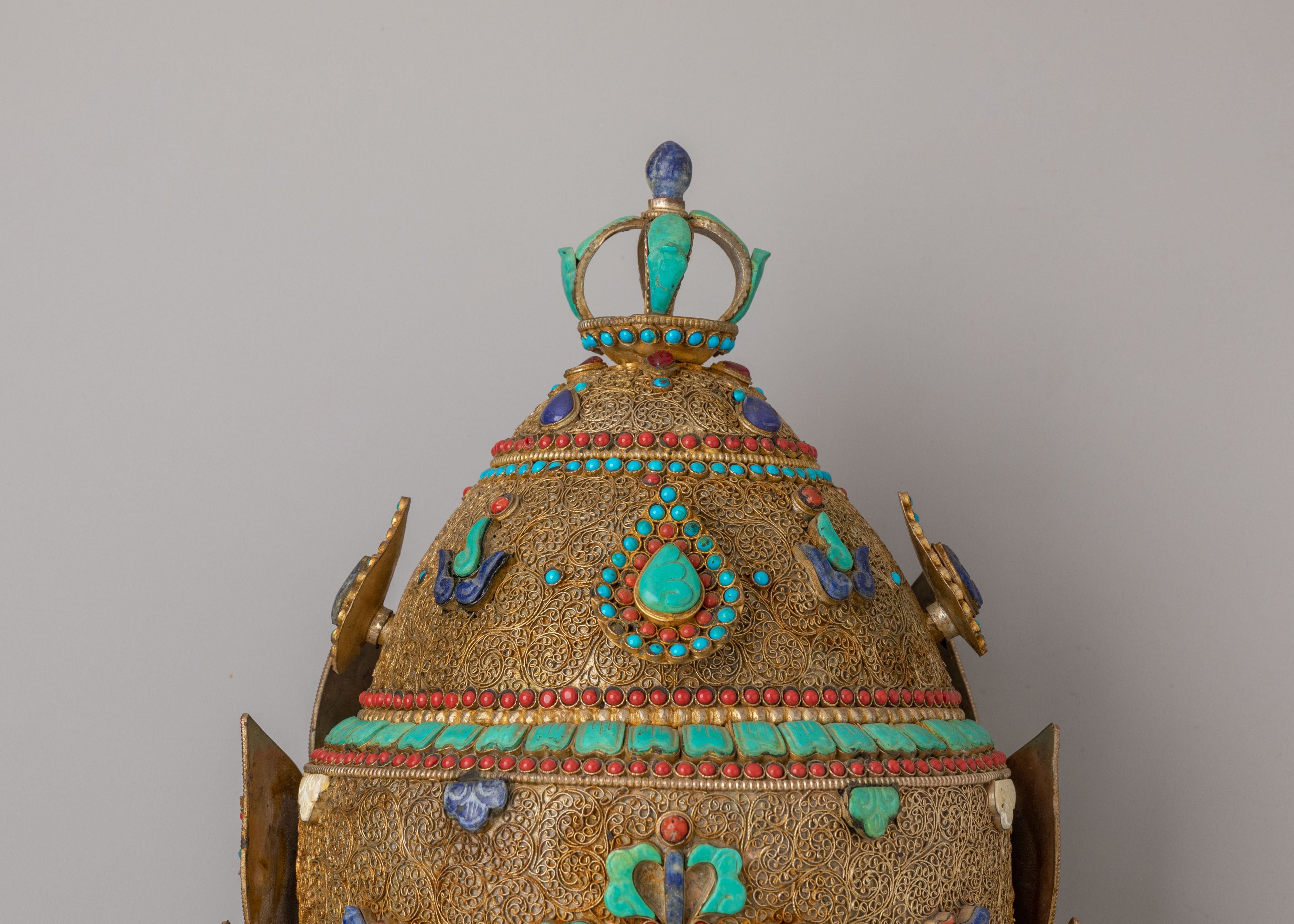 Himalayan Ceremonial Crown | Tibetan Ritual Headpiece for Monks and Spiritual Leaders