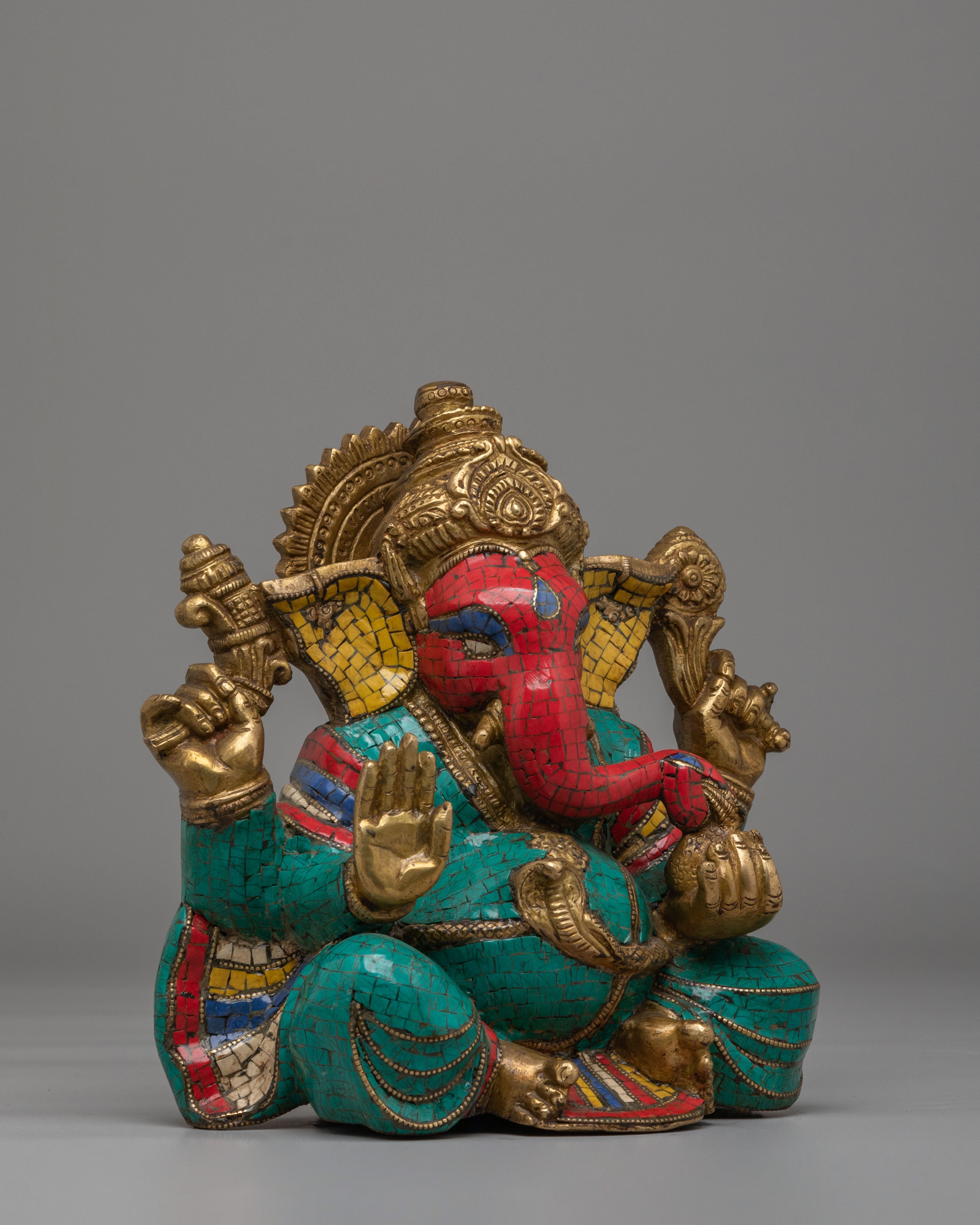 Traditional Hindu Ganesha Statue | Brass Gemstone Hindu Deity Sculpture