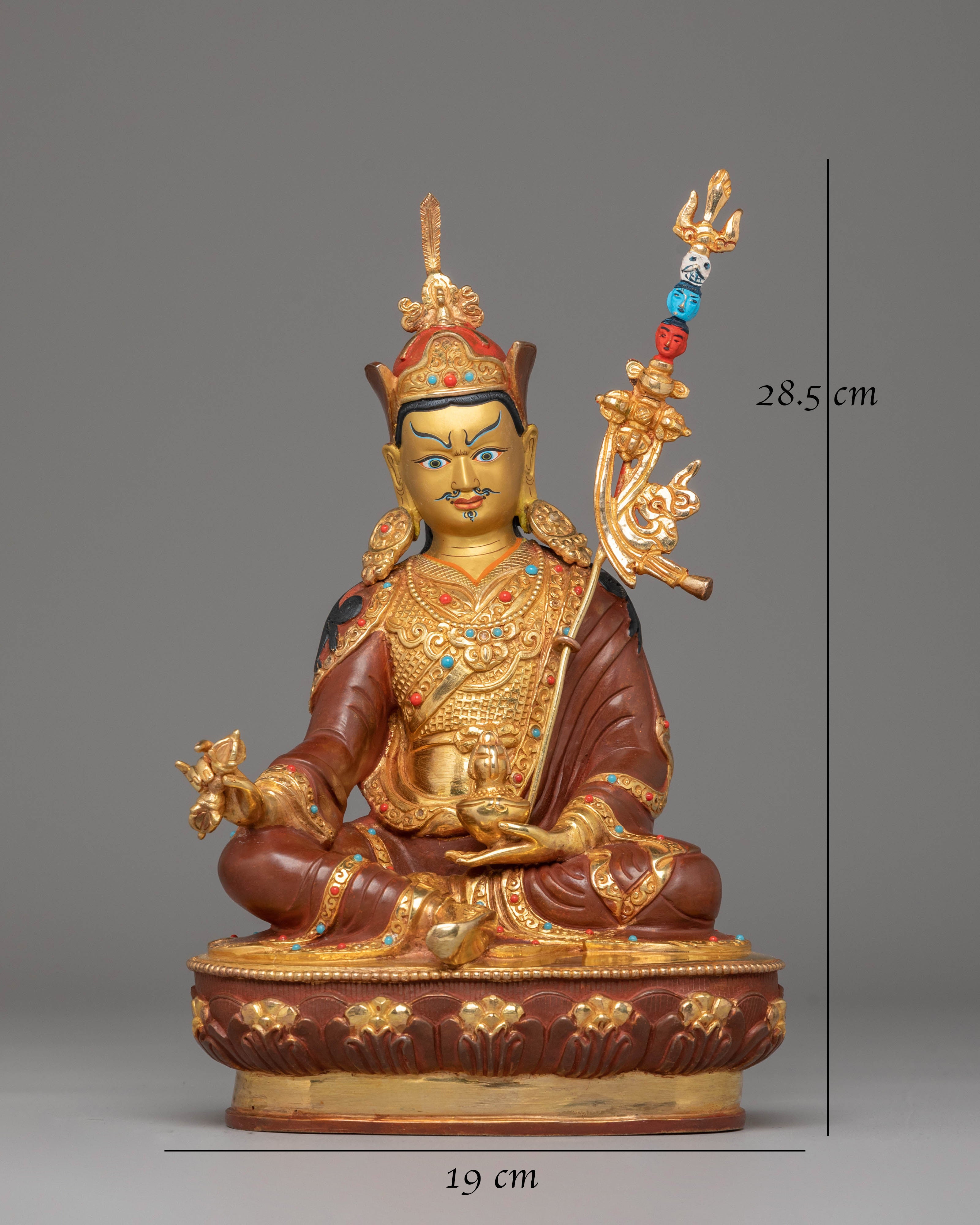 Guru Rinpoche Buddhist Master Statue | 24K Gold Plated Tibetan Art