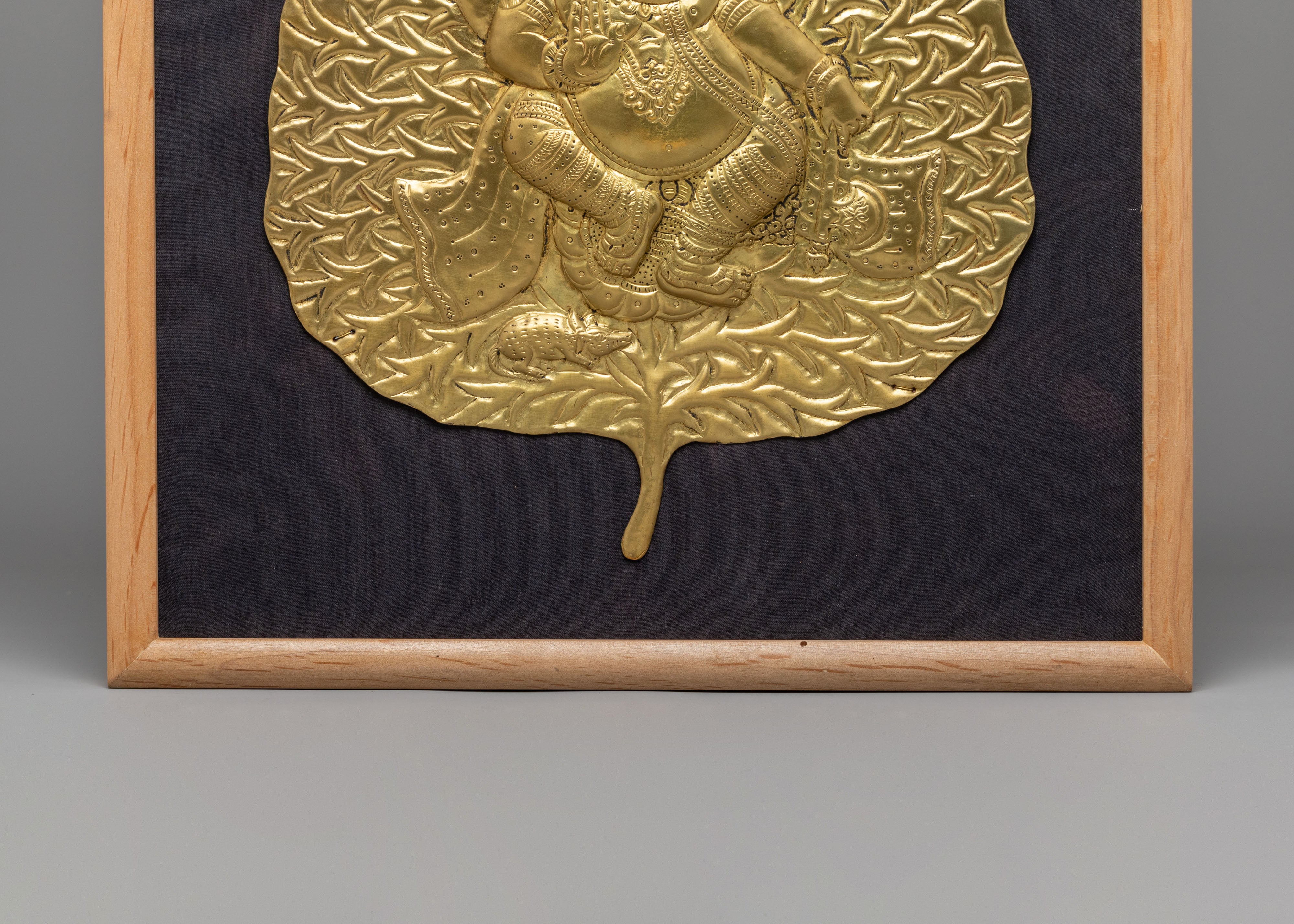 Sacred Ganesh Hindu Deity Wall Art | Brass Ganesha Leaf Art