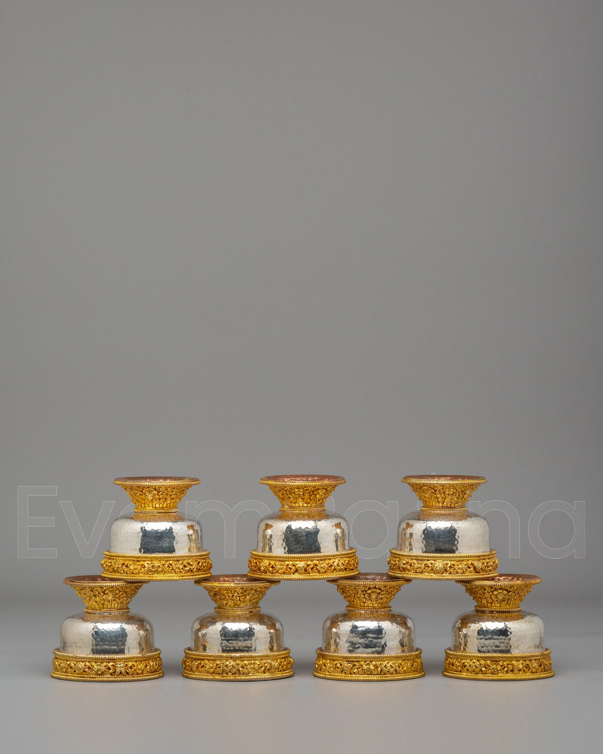 Sacred Himalayan Altar Offering Bowls | Gold Silver Plated Ritual Bowls