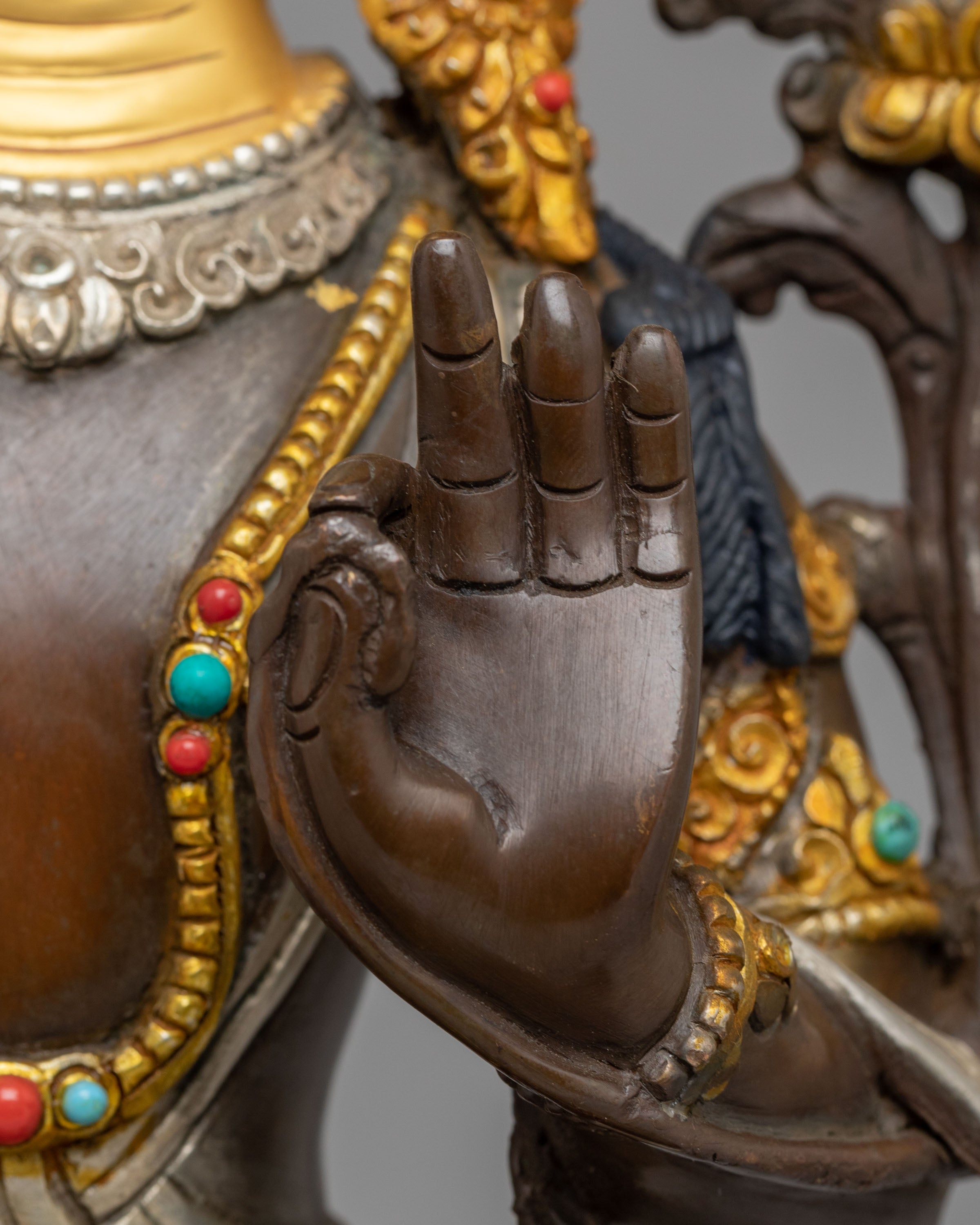 Tibetan Manjushri Sculpture | Gold Plated Buddhist Art