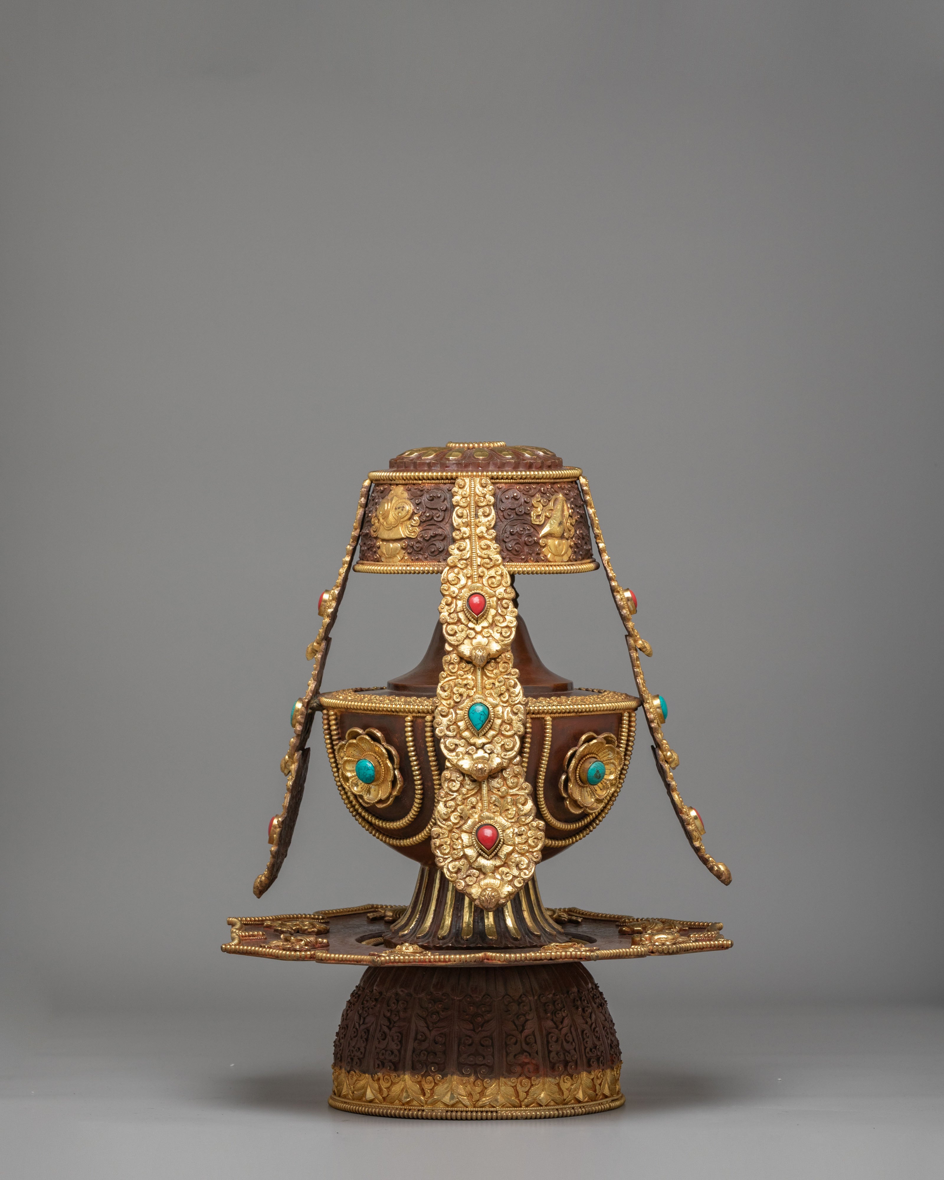 Himalayan Sacred Long Life Vessel | Gold Plated Copper Buddhist Ritual Vessel