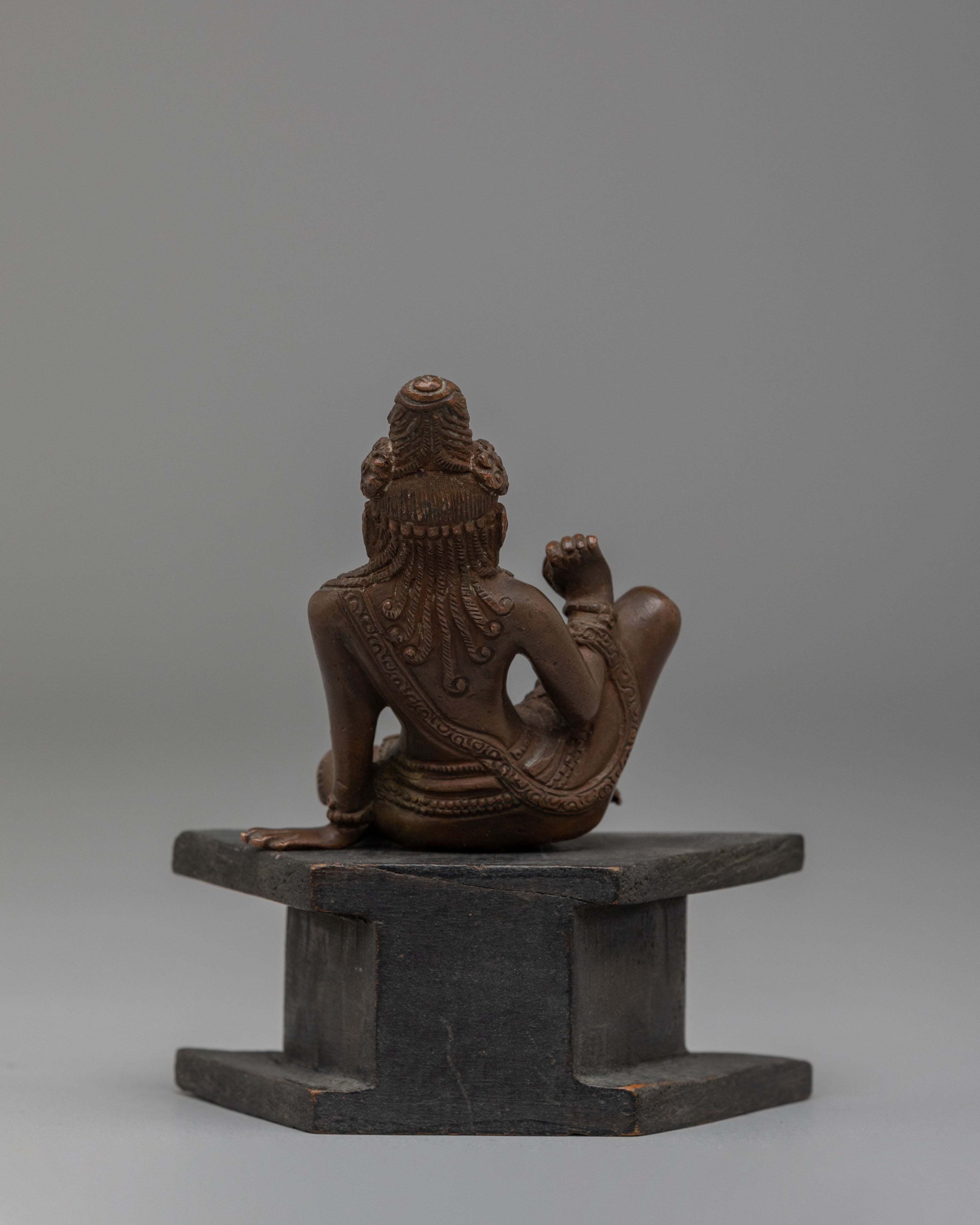 Handmade Indra Statue | Copper Lord Indra Figure with Wooden Base