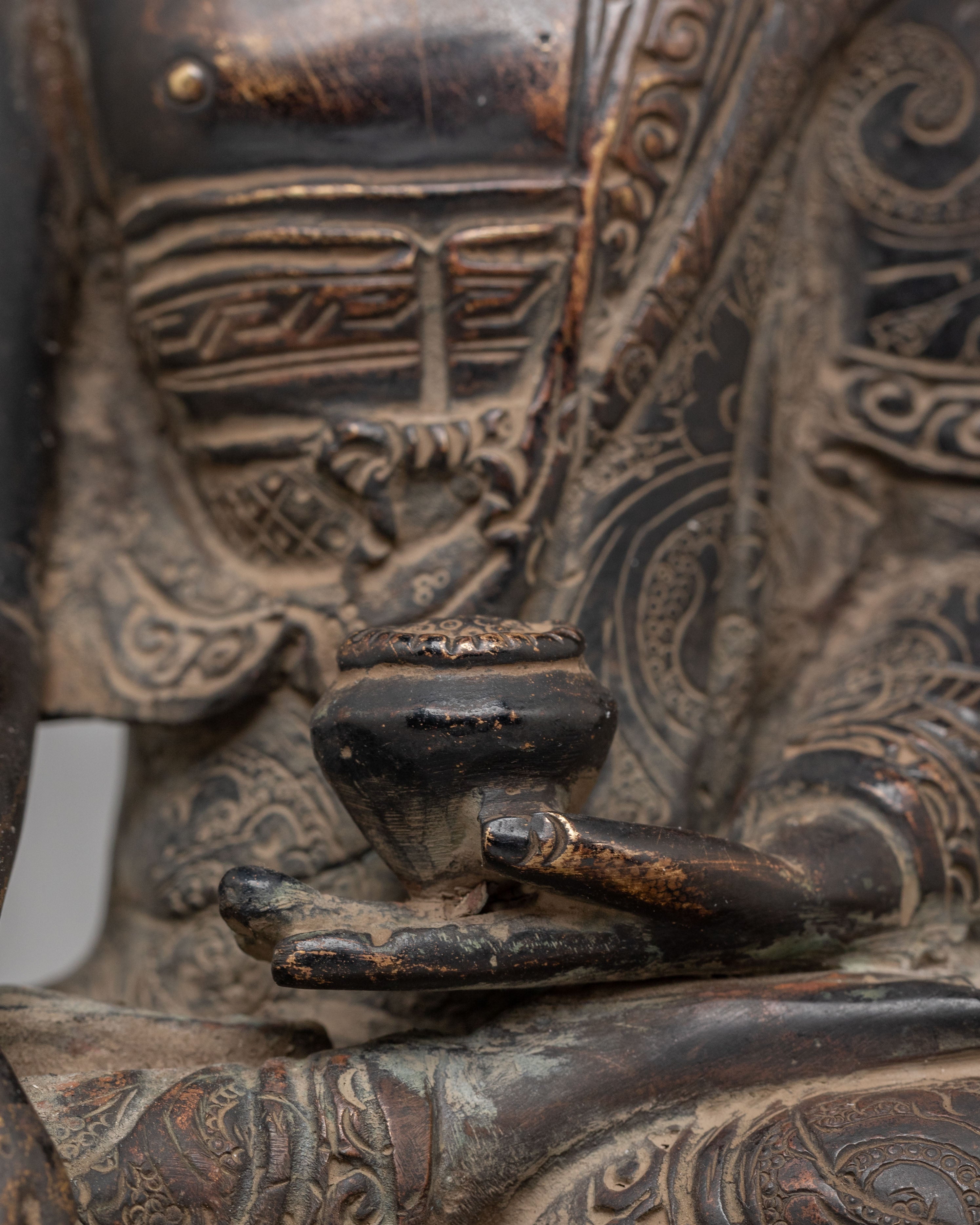 Tibetan Buddha Shakyamuni Sculpture | Oxidized Brass Buddha Figure