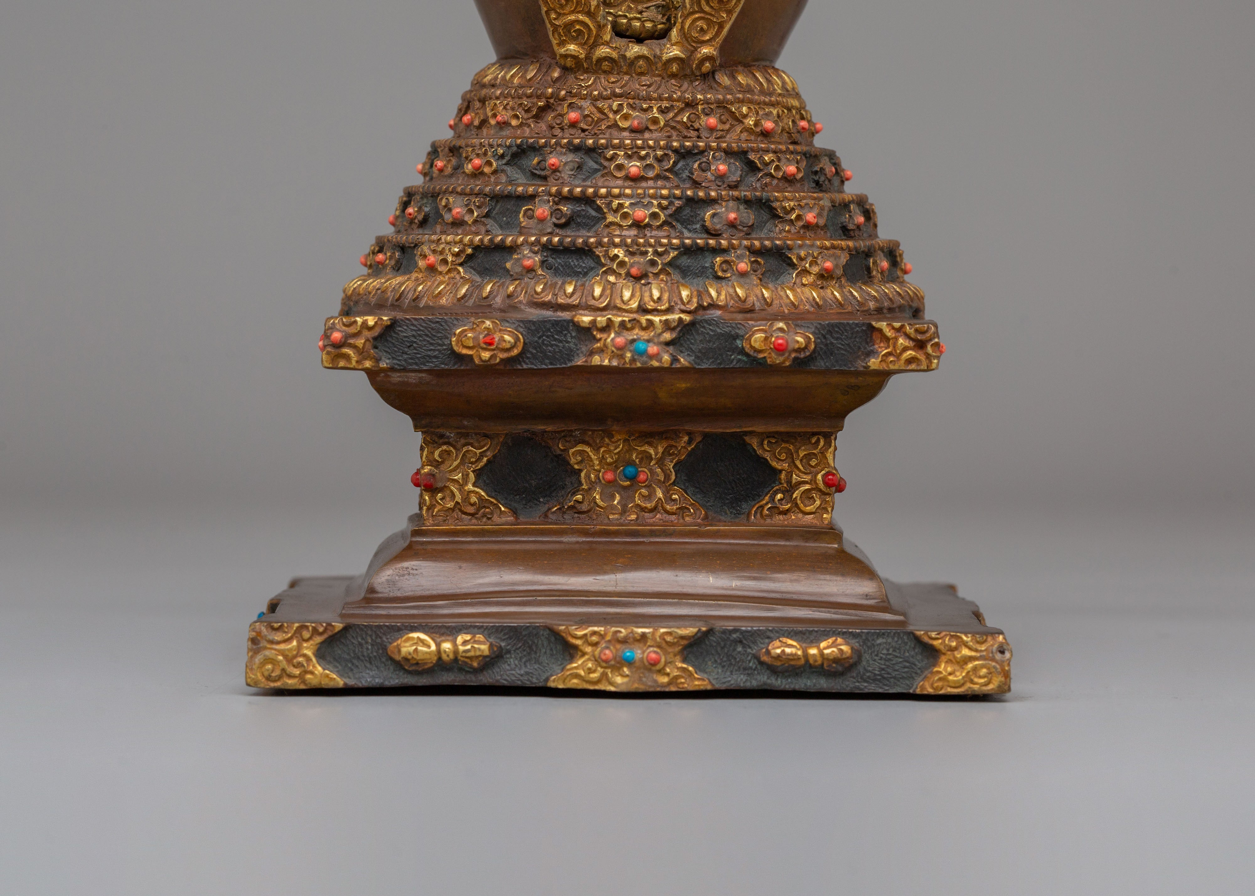 Sacred Lotus Blossom Stupa for Altar | Tibetan Buddhist Shrine Decor
