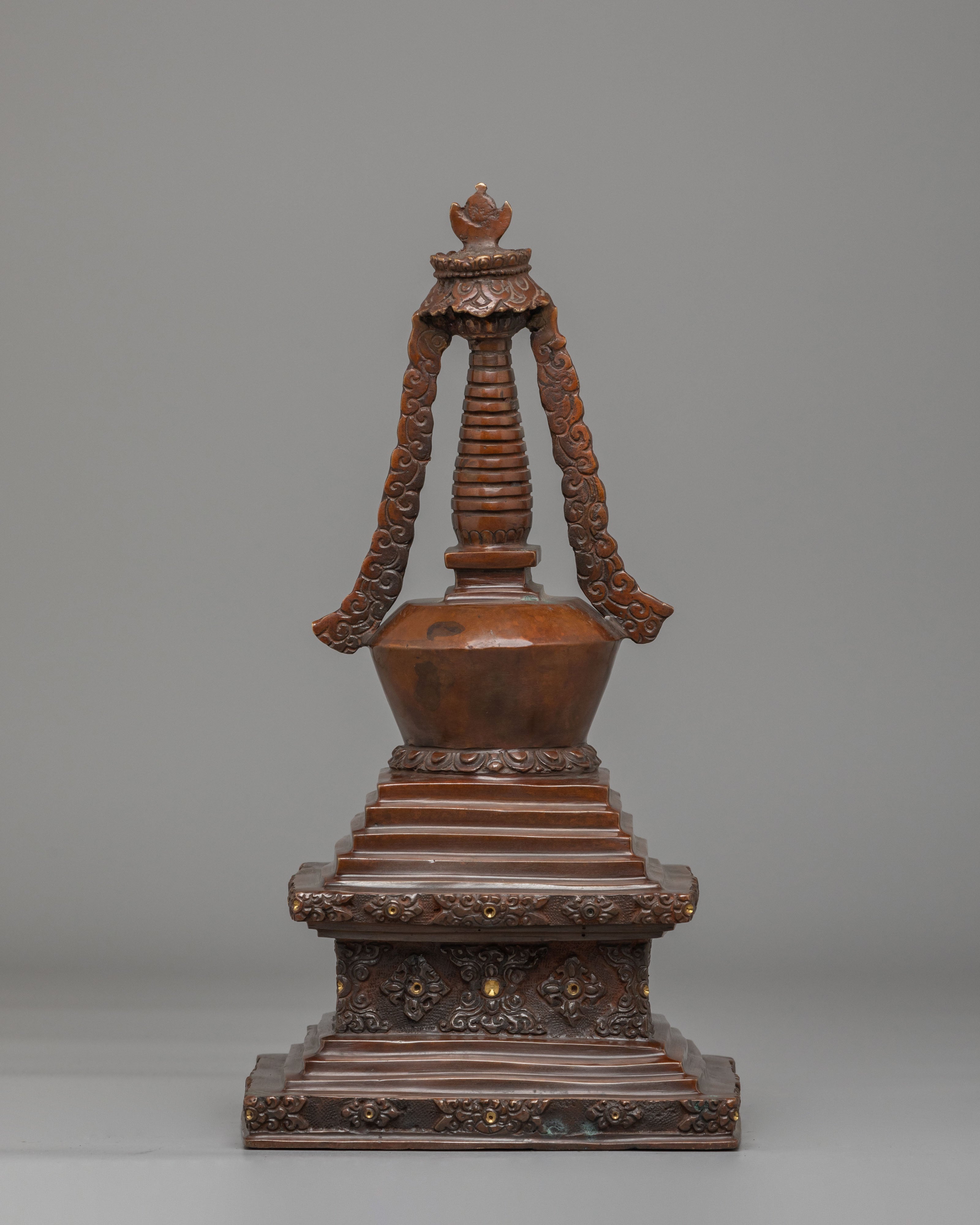 Himalayan Enlightenment Prayer Stupa | Oxidized Copper Decor