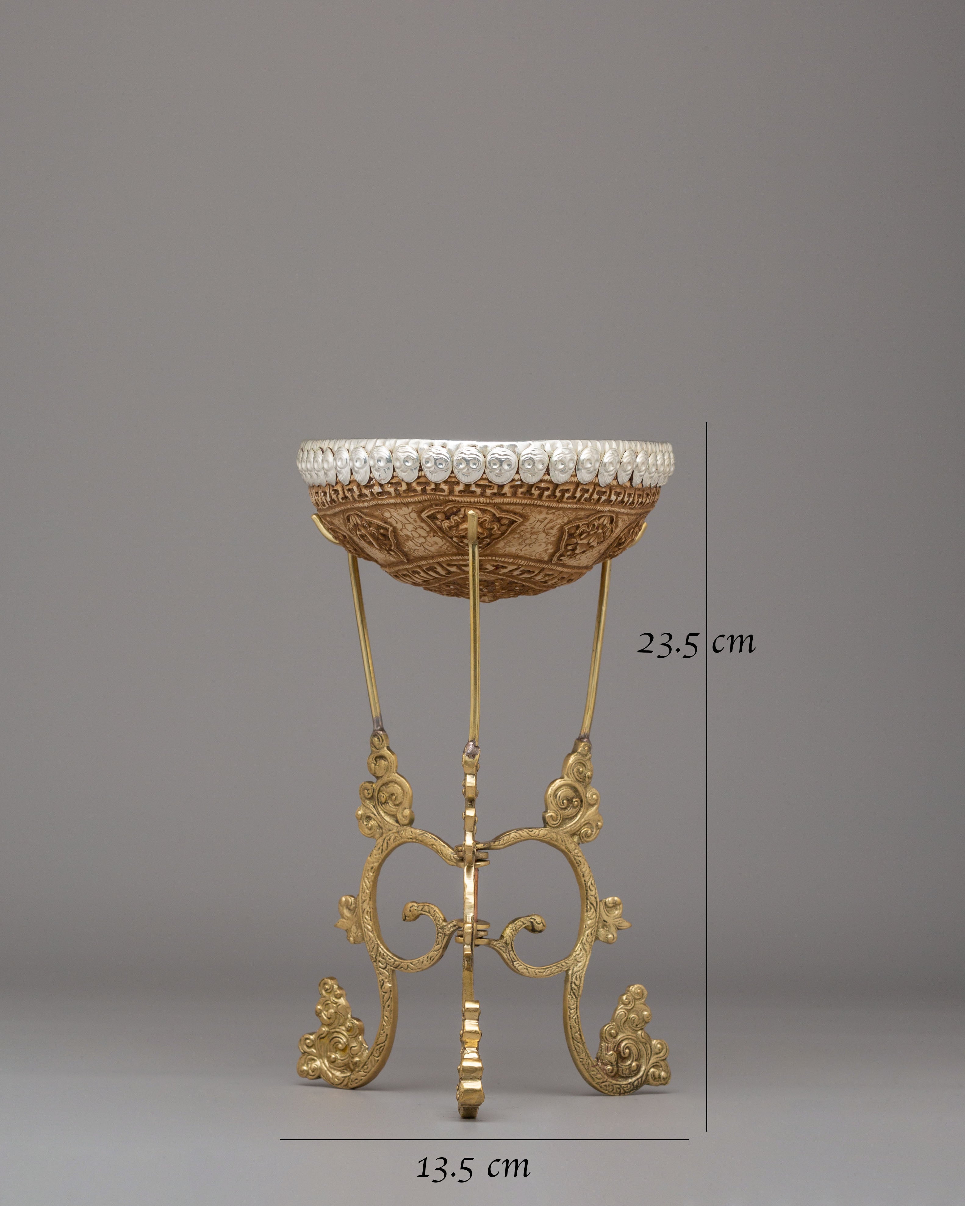 Buddhist Skull Cup with Stand | Kapala Ritual Tool for Spiritual Ceremonies