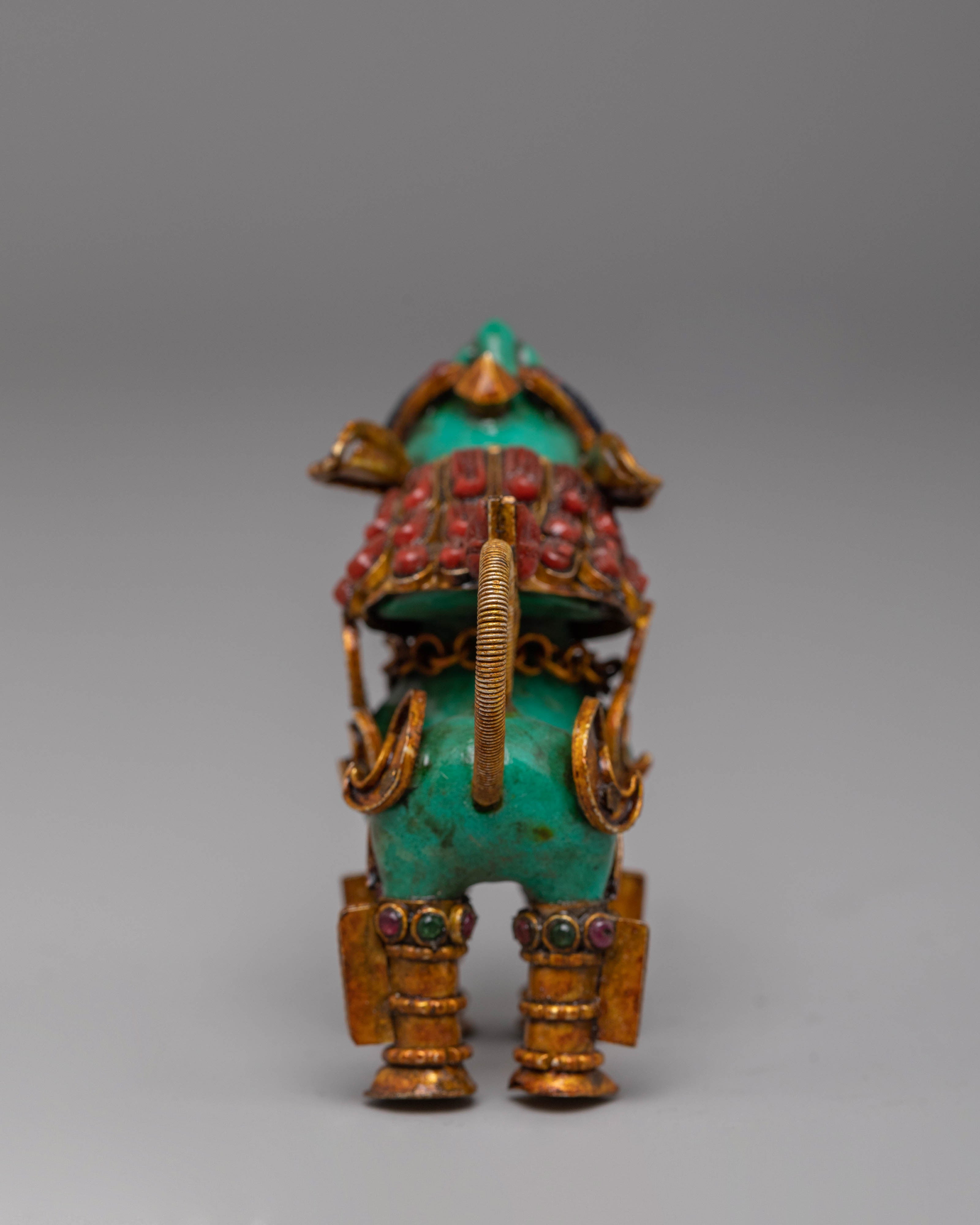 Himalayan Crystal Stupa and Guardian Lion Set | Electro Gold-Plated Tibetan Art