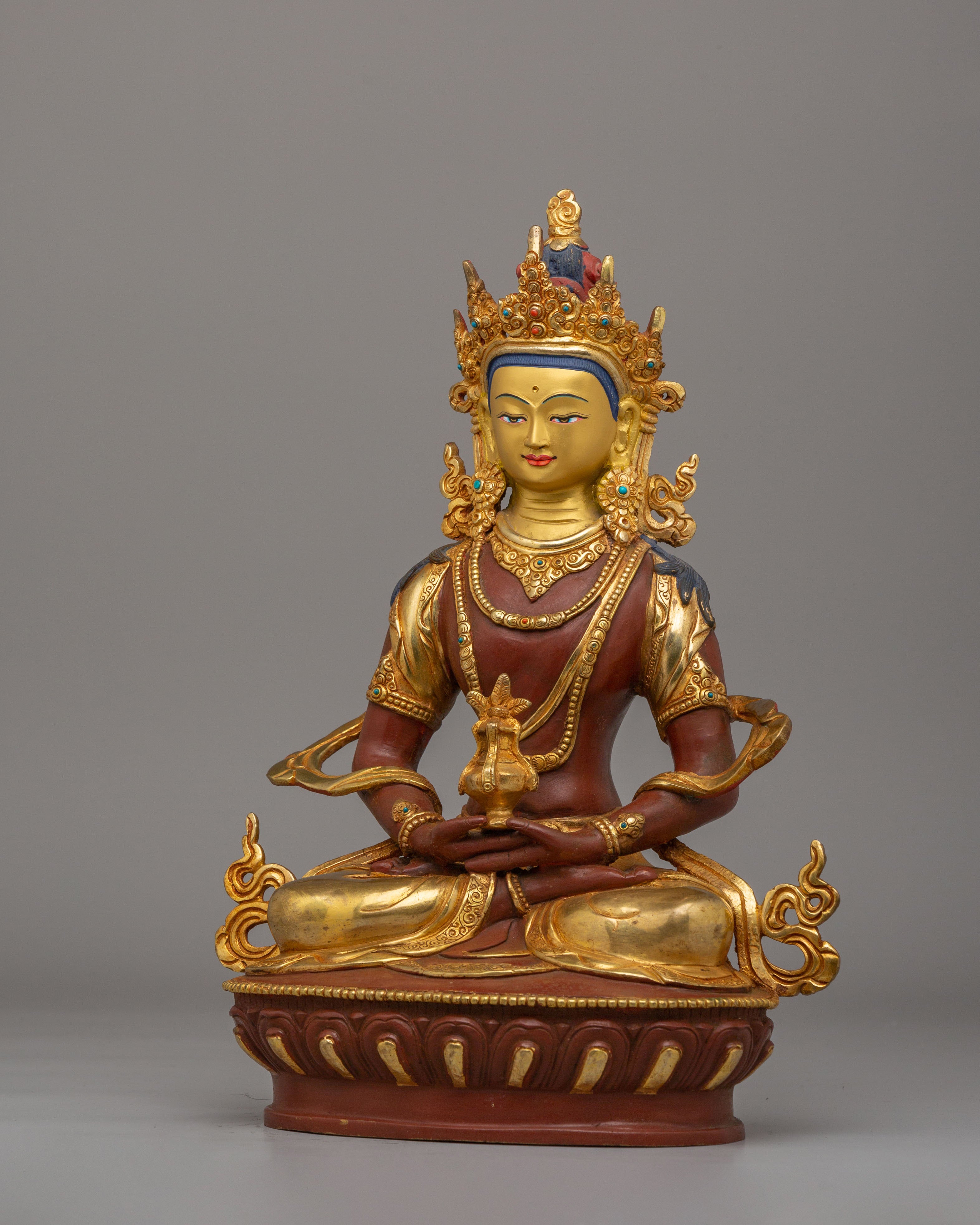Spiritual Amitayus Buddha Statue | 24K Gold Plated Copper Longevity Sculpture