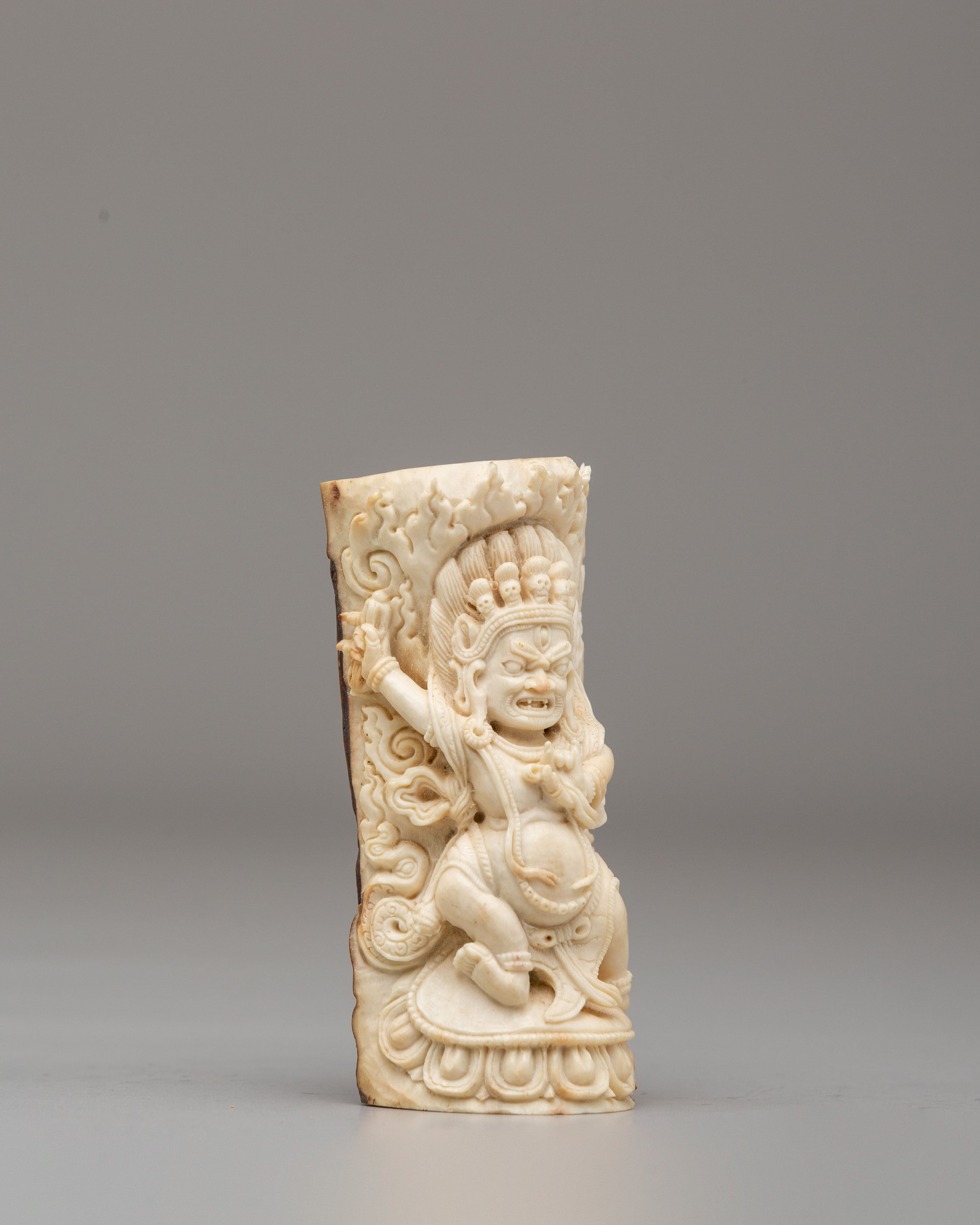 Handcrafted Vajrapaṇi Bone Sculpture | Tibetan Protector Deity Figurine