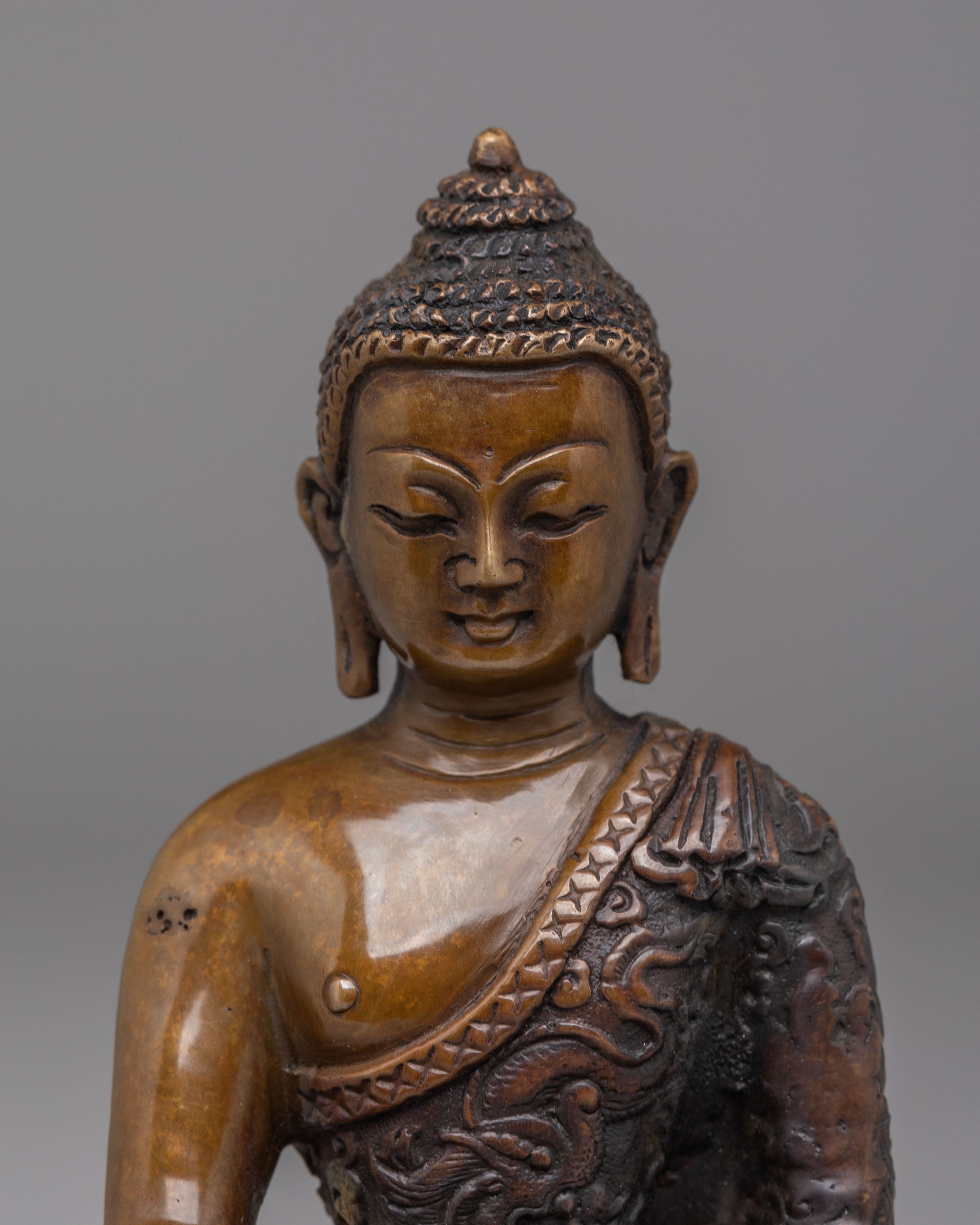 Ceremonial Shakyamuni Buddha Figurine | Oxidized Copper Statue for Altar