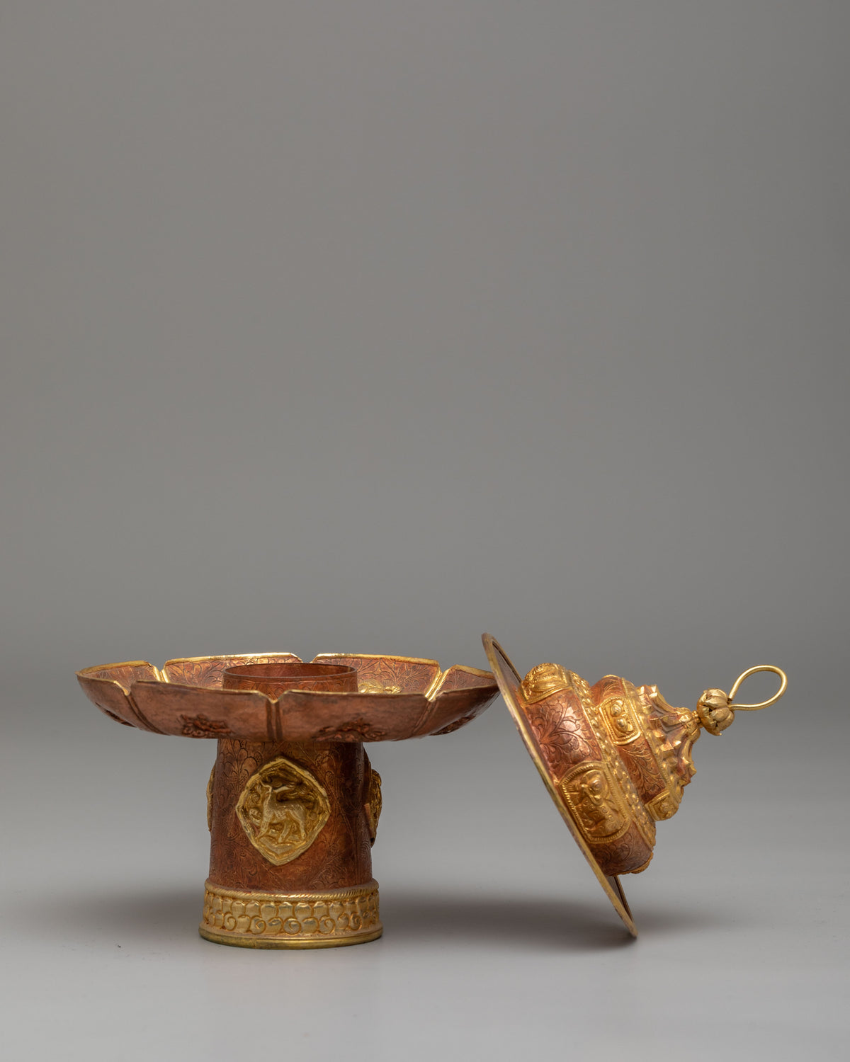 Tibetan Tea Cup Cover Set | Handcrafted Copper Teapot Lid