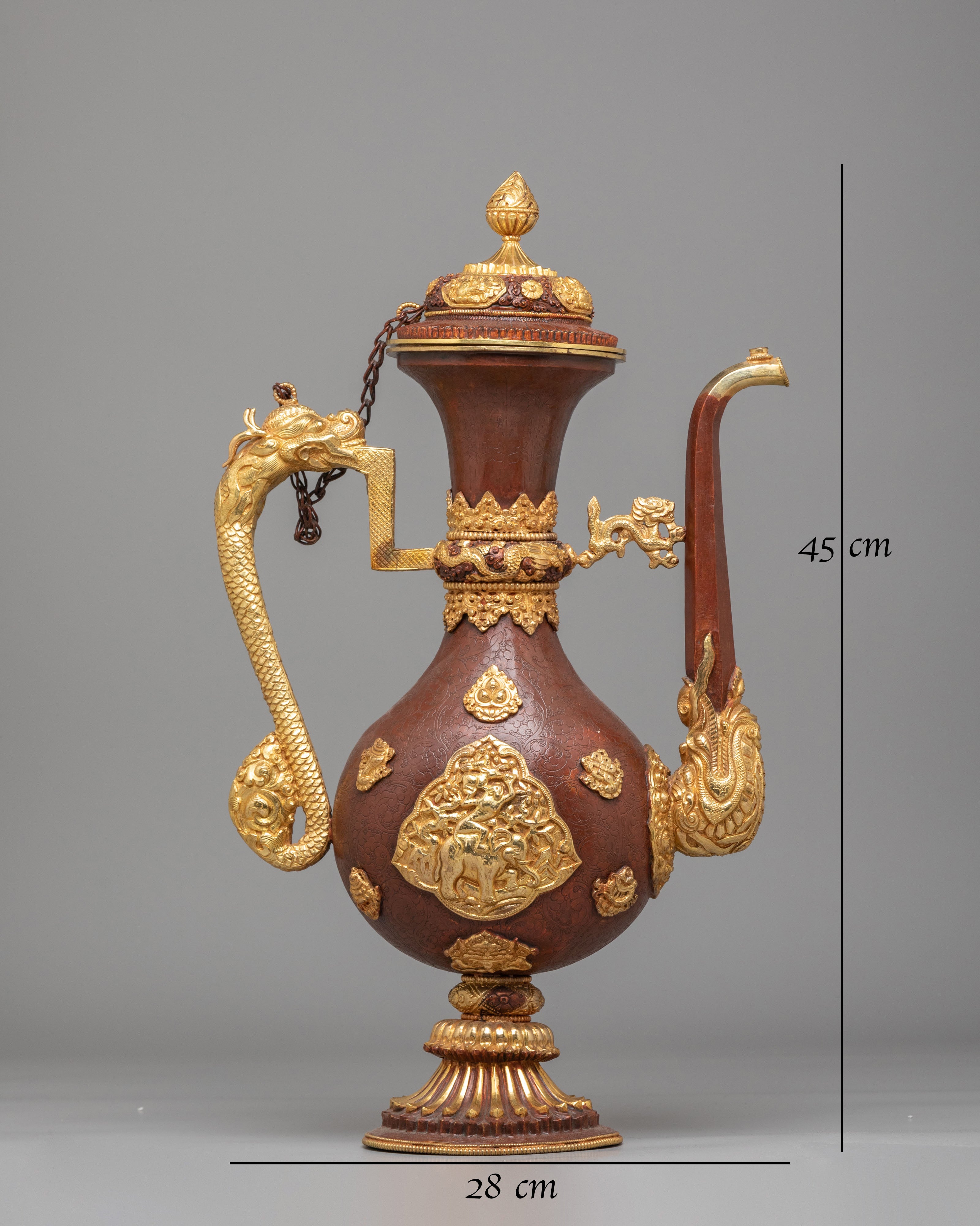 Sacred Ewer Ceremonial Vessel | Gold Plated Copper Himalayan Ritual Artwork