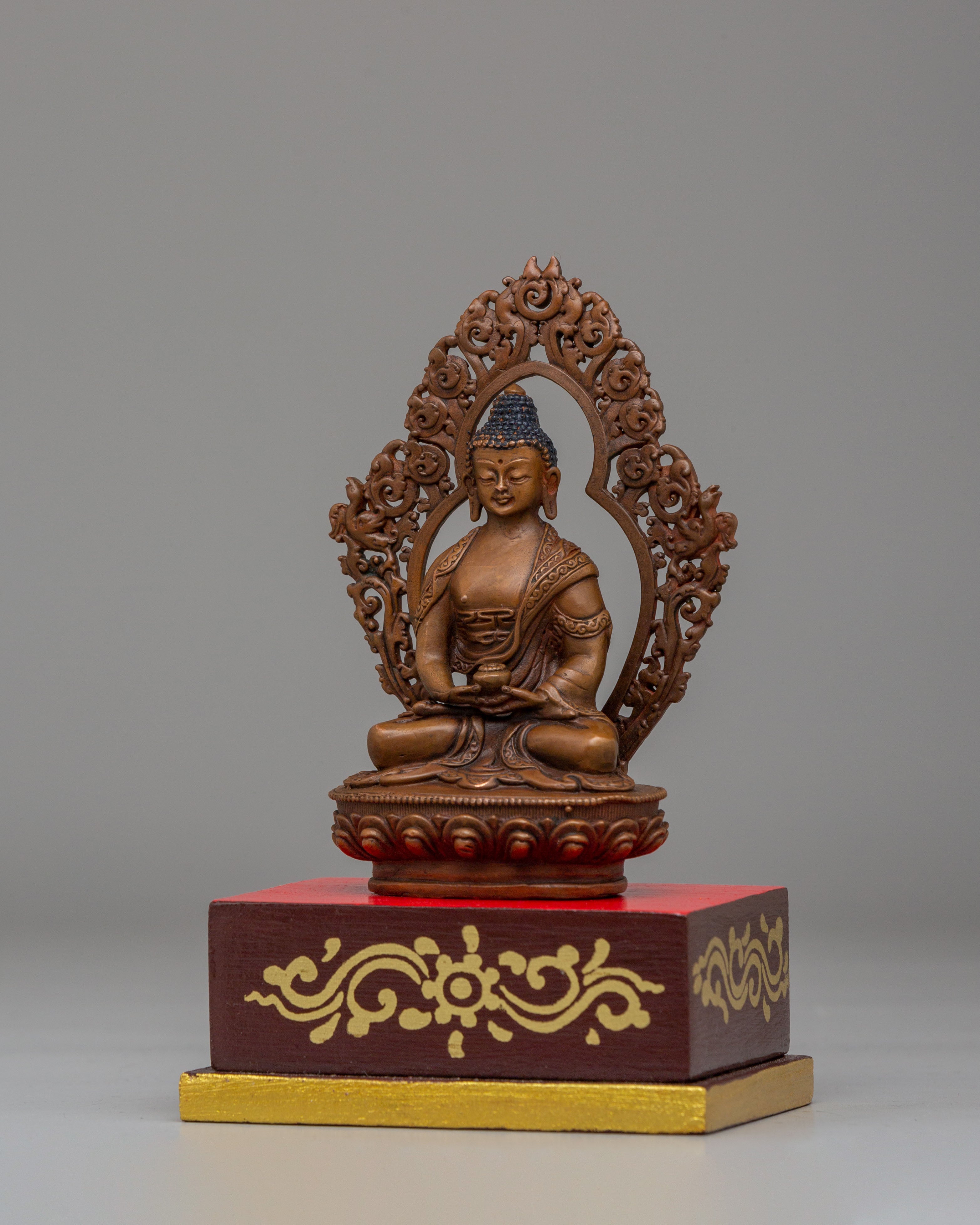Amitabha Buddha Deity Statue | Handcrafted Copper & Wood Figure