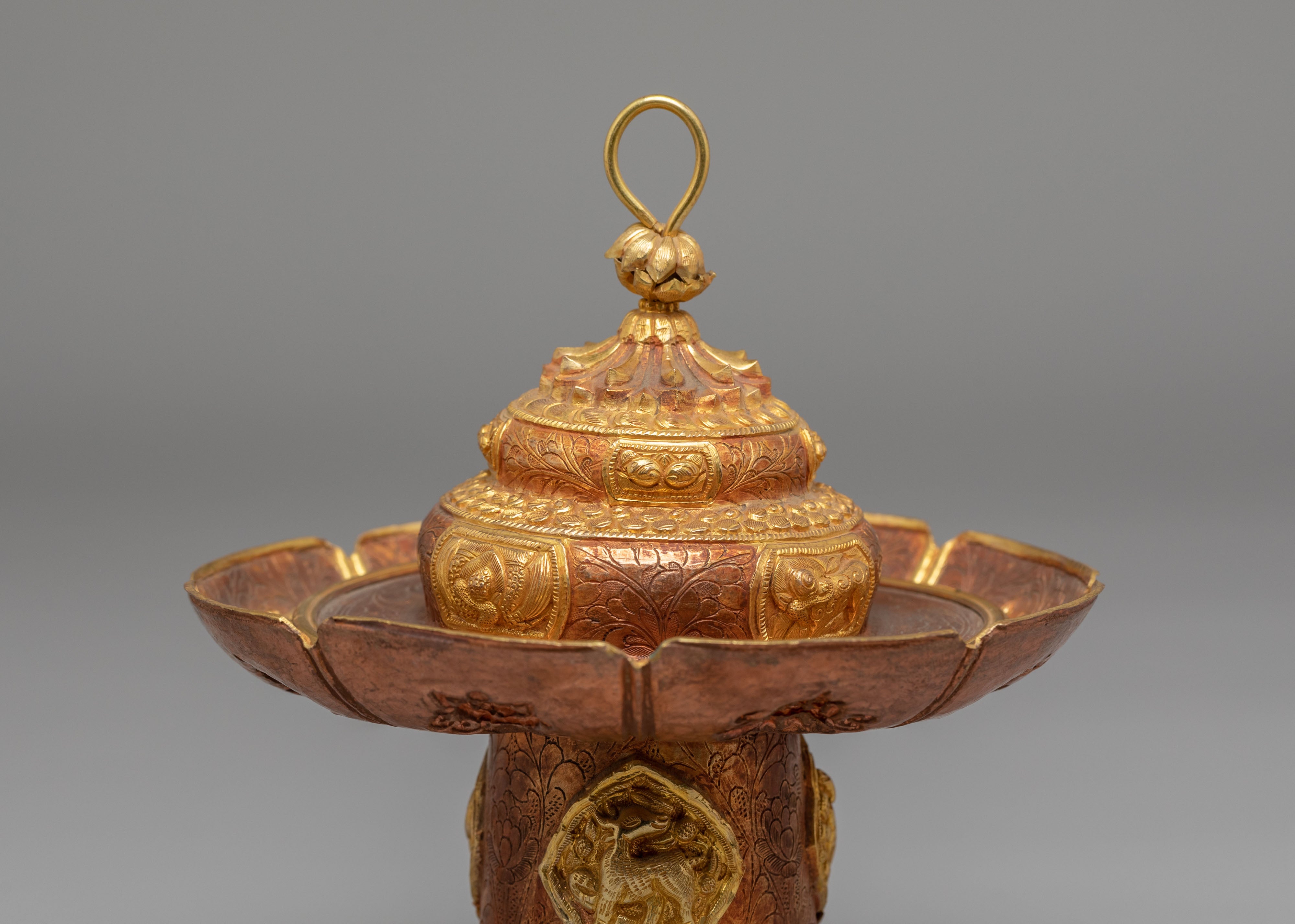Tibetan Tea Cup Cover Set | Handcrafted Copper Teapot Lid