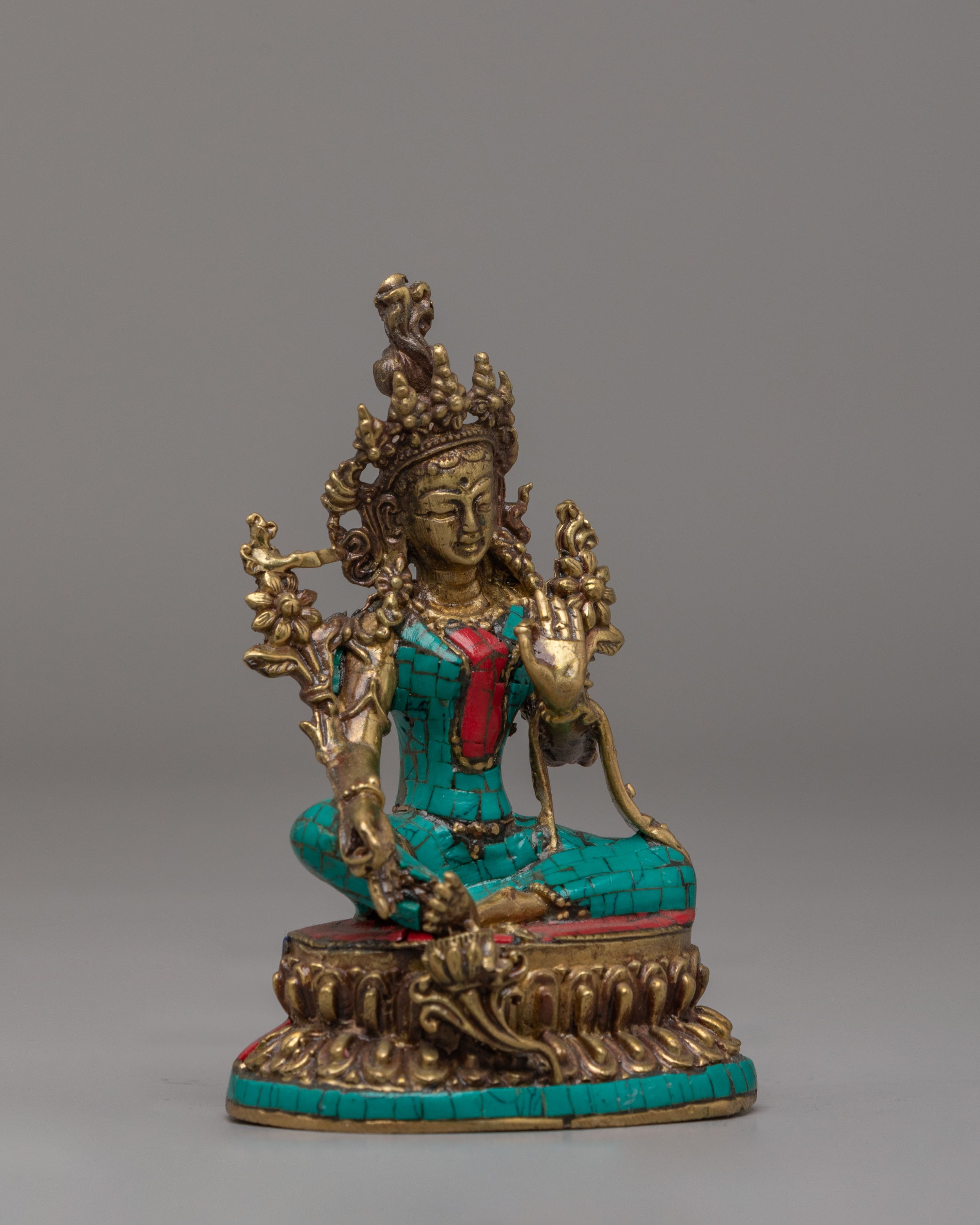 Handcrafted Green Tara Deity Statue | Tibetan Goddess Figurine for Meditation & Spiritual Decor