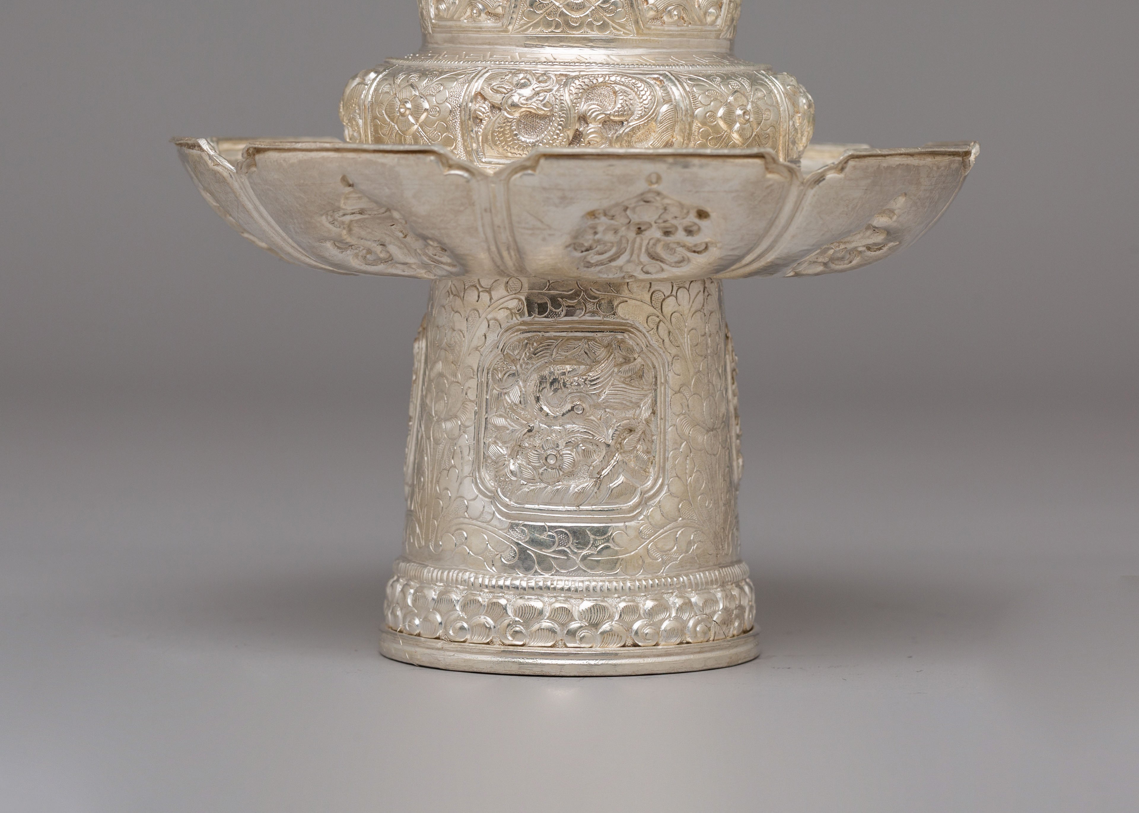 Traditional Tea Cup Cover Set | White Metal Tibetan Ritual Decor