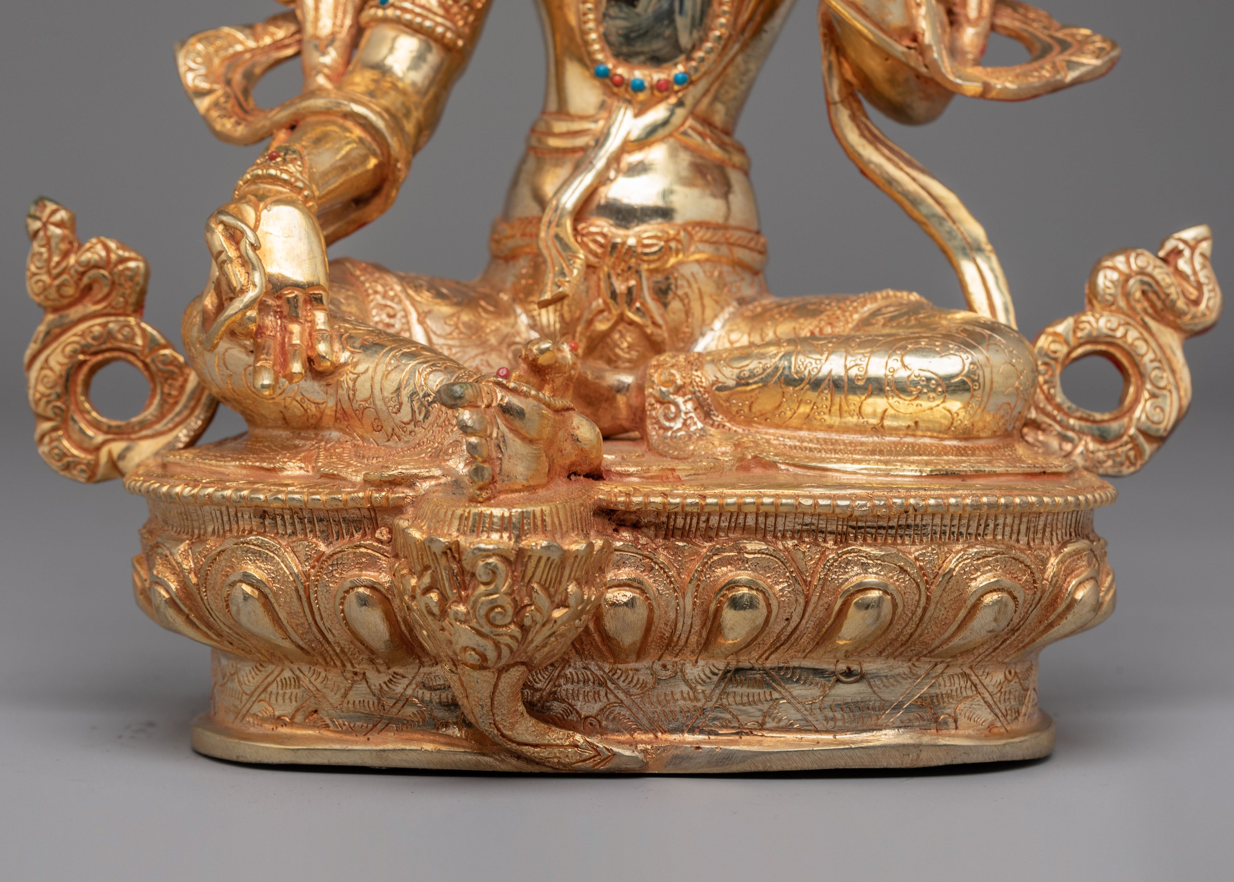 Sacred Green Tara Sculpture | Copper Body with 24K Gold Plating and Gemstones