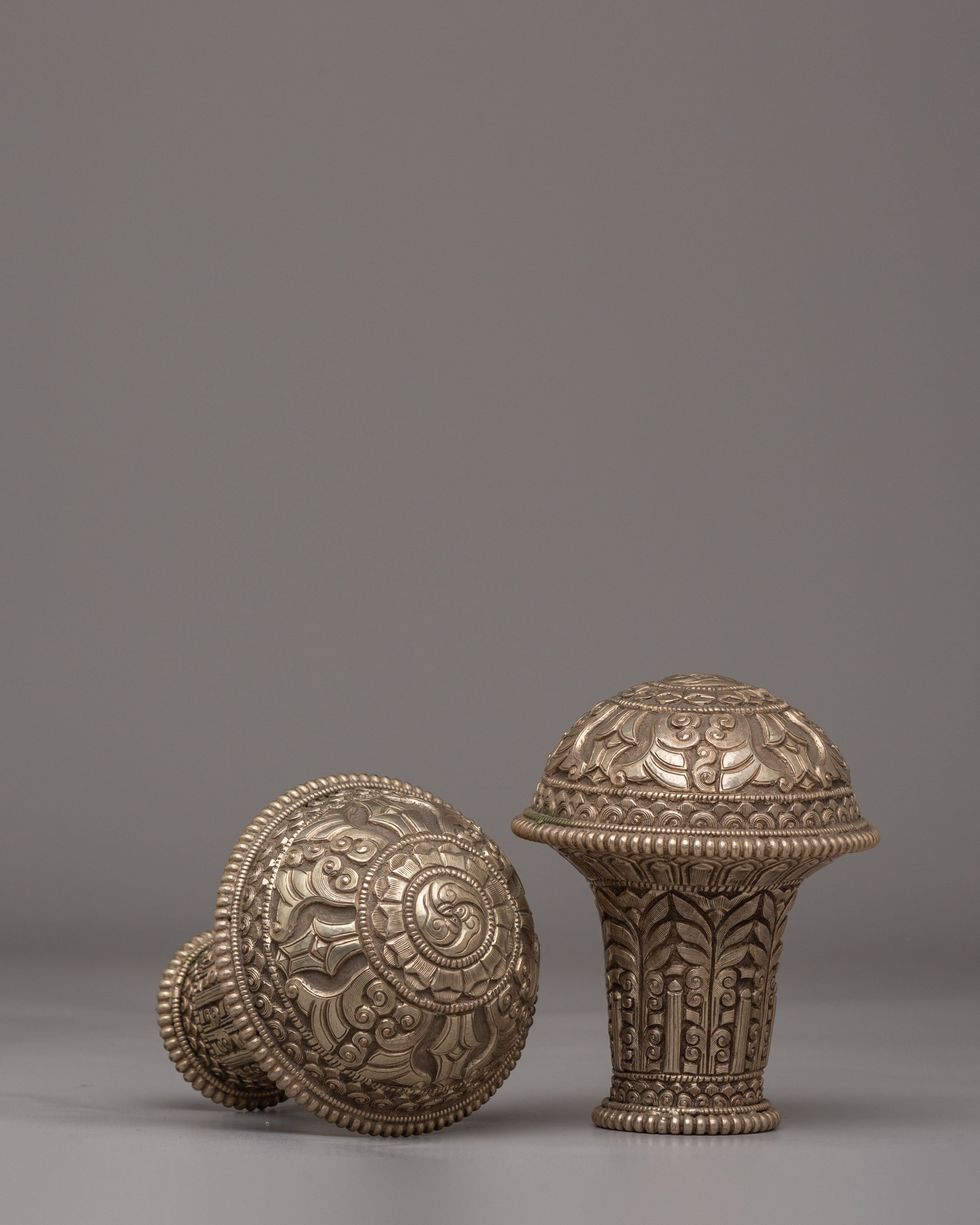 Brocade stick Caps for Thangkas - Oxidized Copper Body