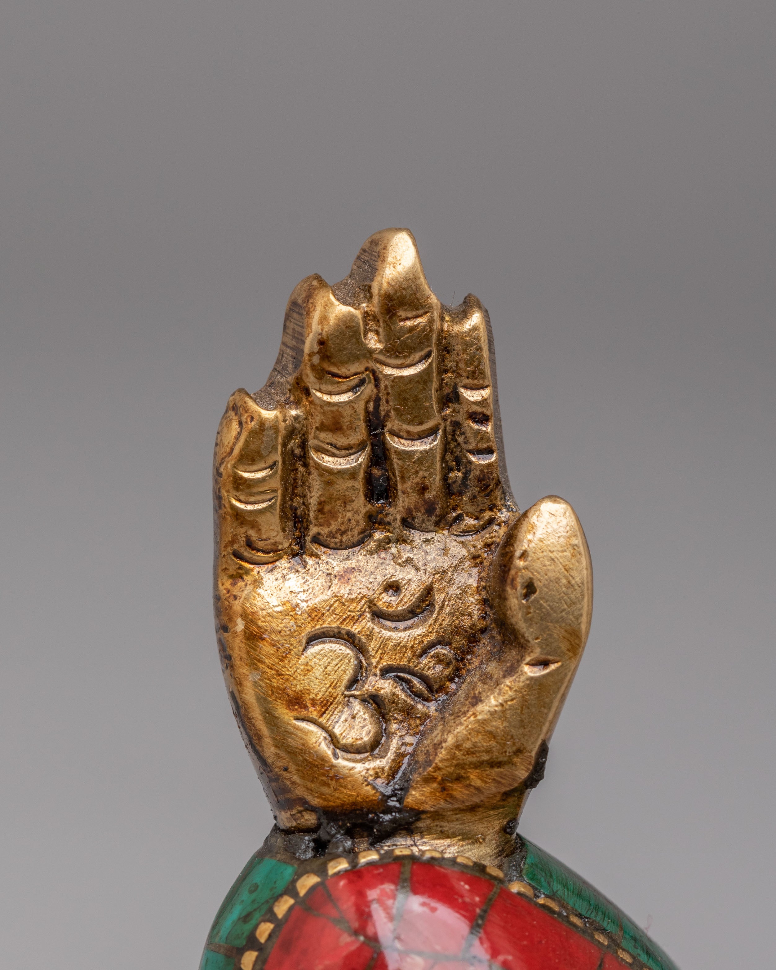 Spiritual Hindu Deity Ganesh Sculpture | Gemstone Embellished Brass Statue