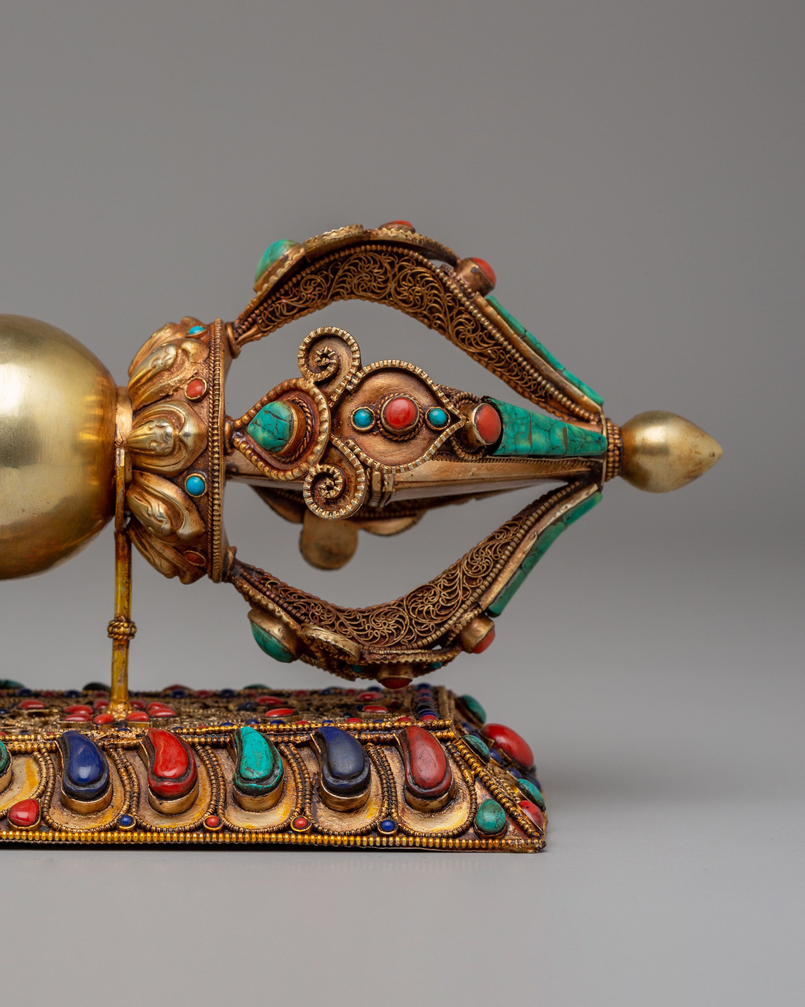 Buddhist Ritual Vajra With Stand | Copper Gemstone Dorje