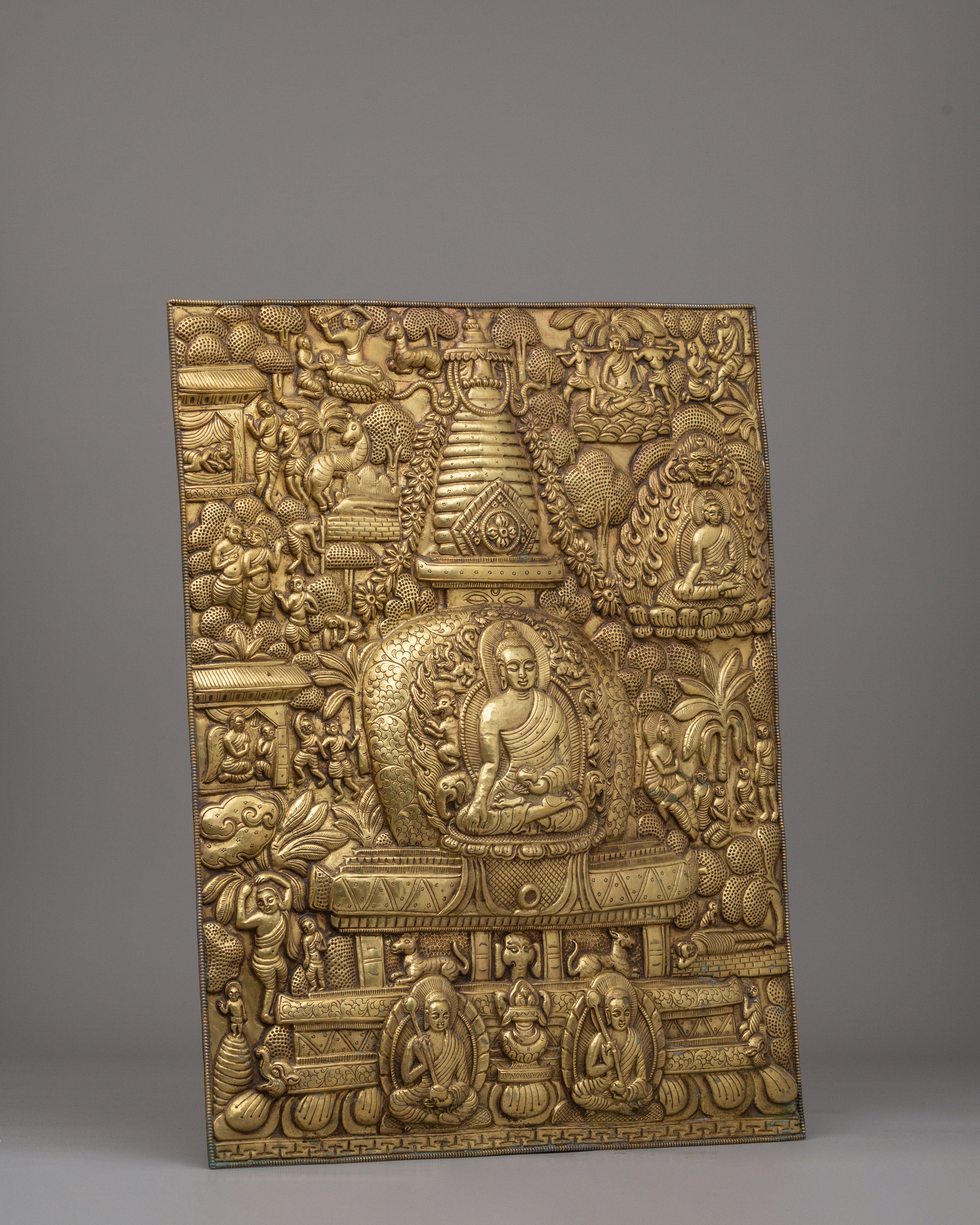 Handcrafted Buddha's Life Wall Hanging | Brass Wall Decor with Disciples