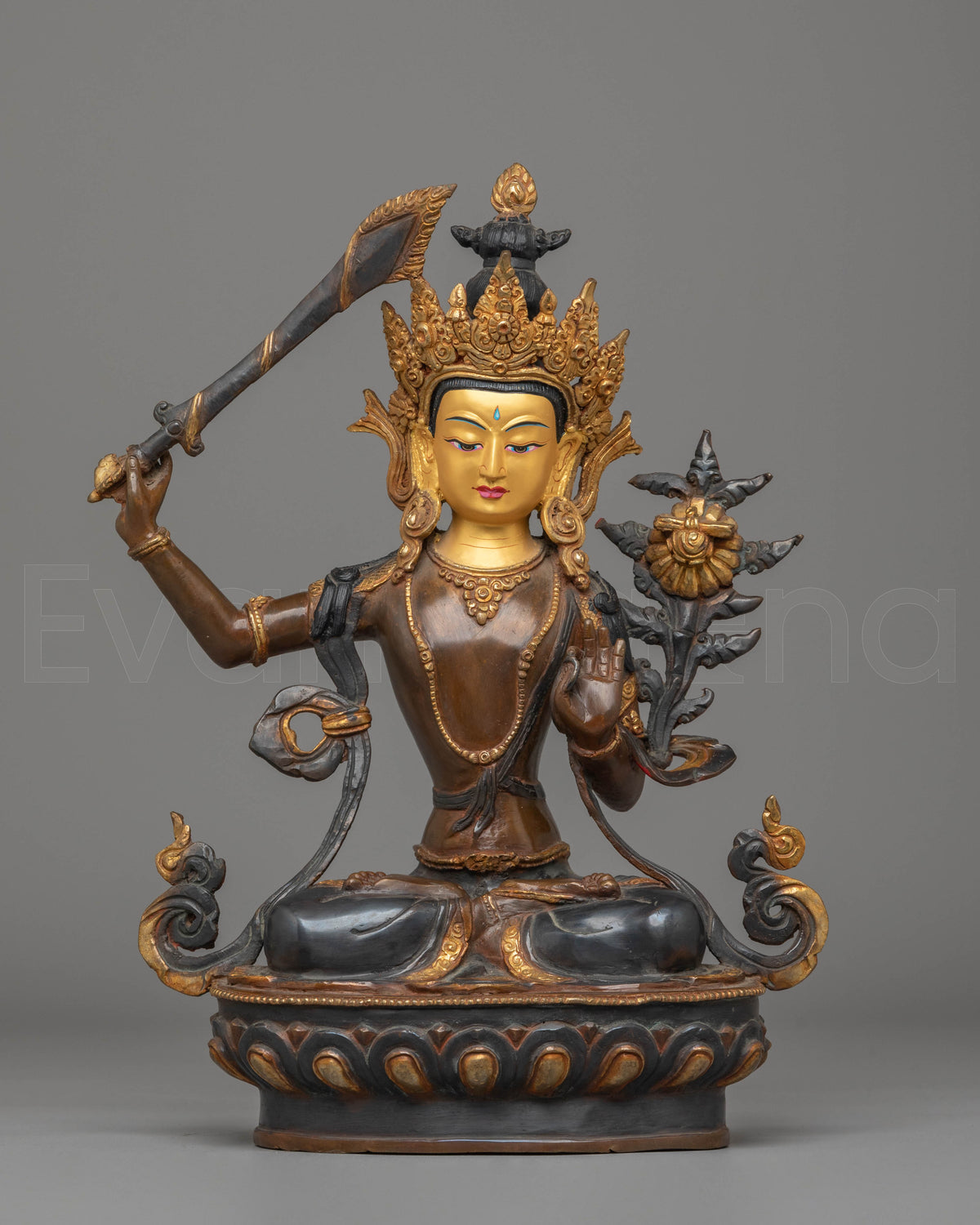 Handcrafted Copper Manjushri Statue