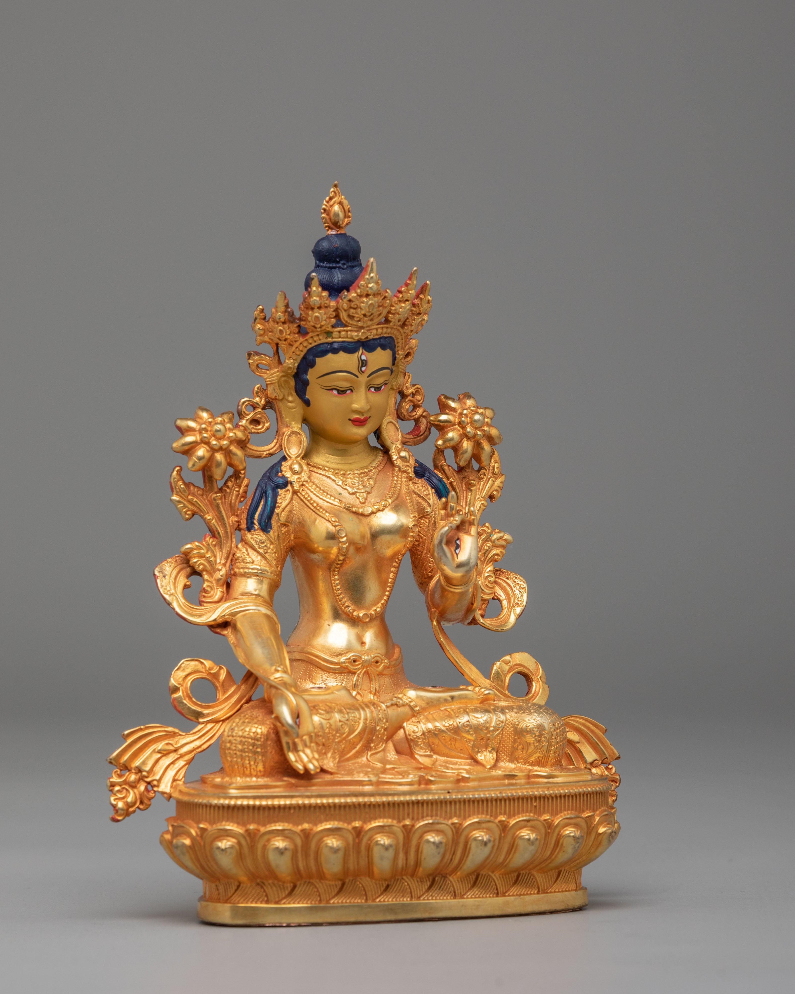 Himalayan White Tara Figurine | 24K Gold Plated Sculpture