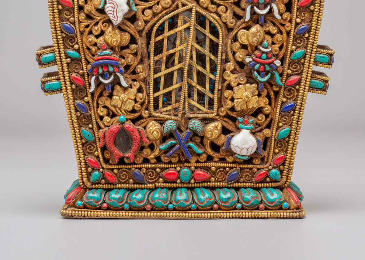Handmade Buddhist Ritual Ghau Box | Gold Plated Copper Tibetan Shrine