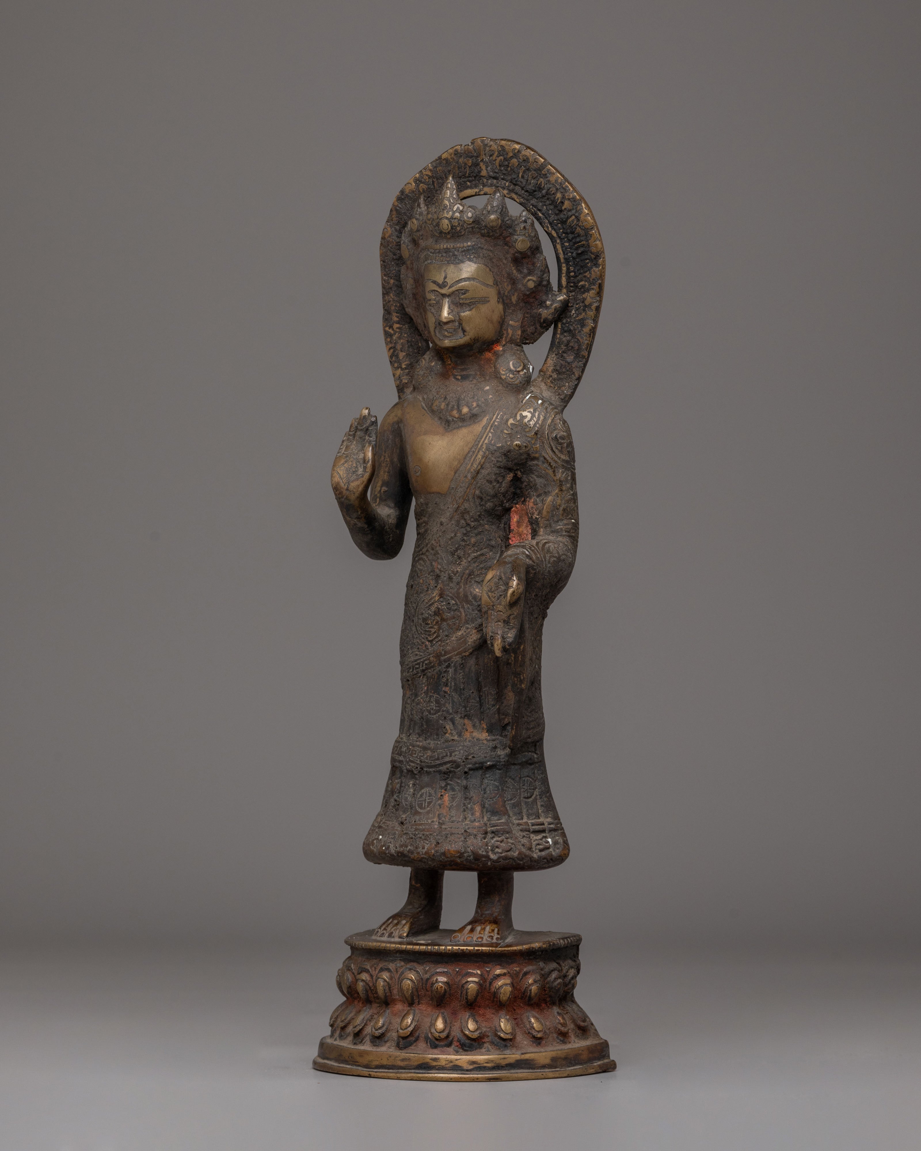 Handmade Buddhist Dipankara Buddha Statue | Antique Brass Buddha Sculpture