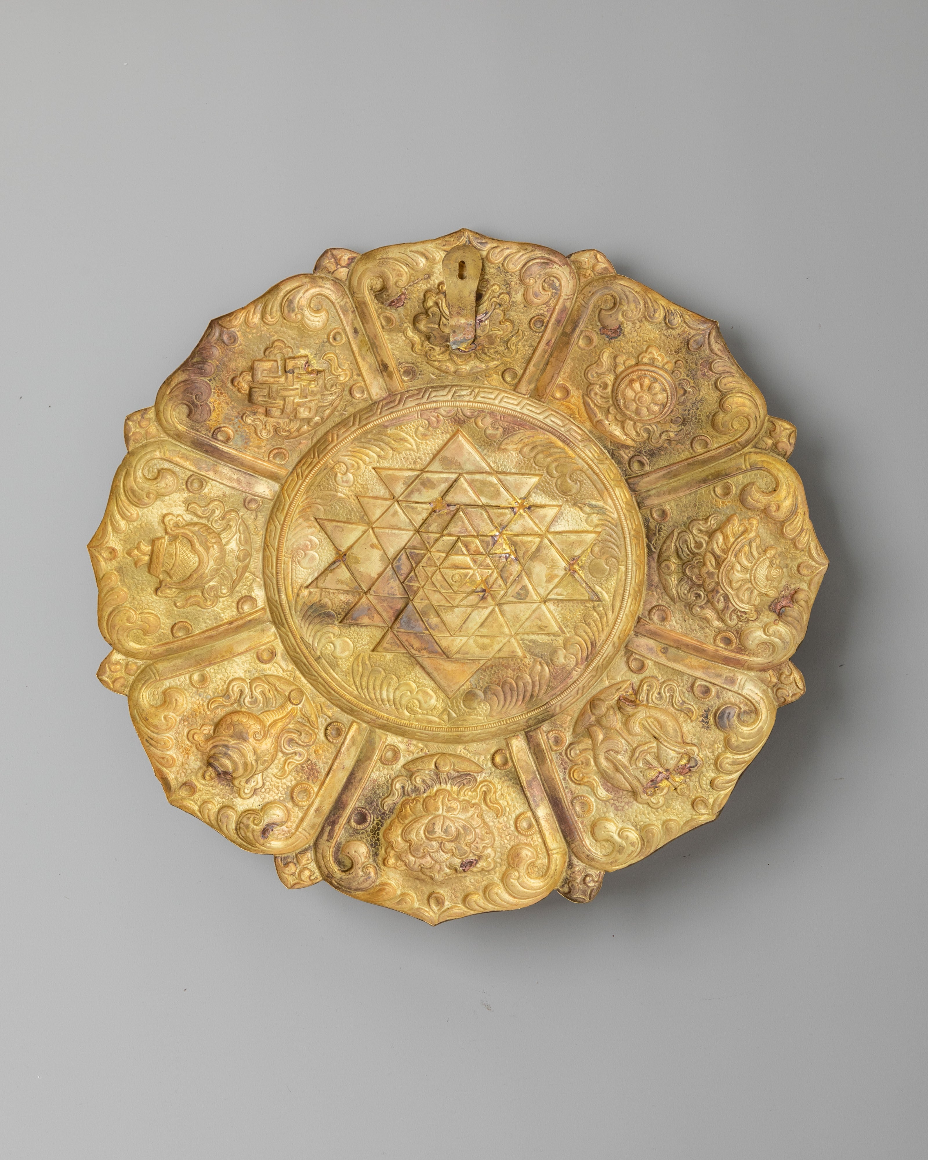Tibetan Wall Hanging with Sri Yantra | Brass Spiritual Decor