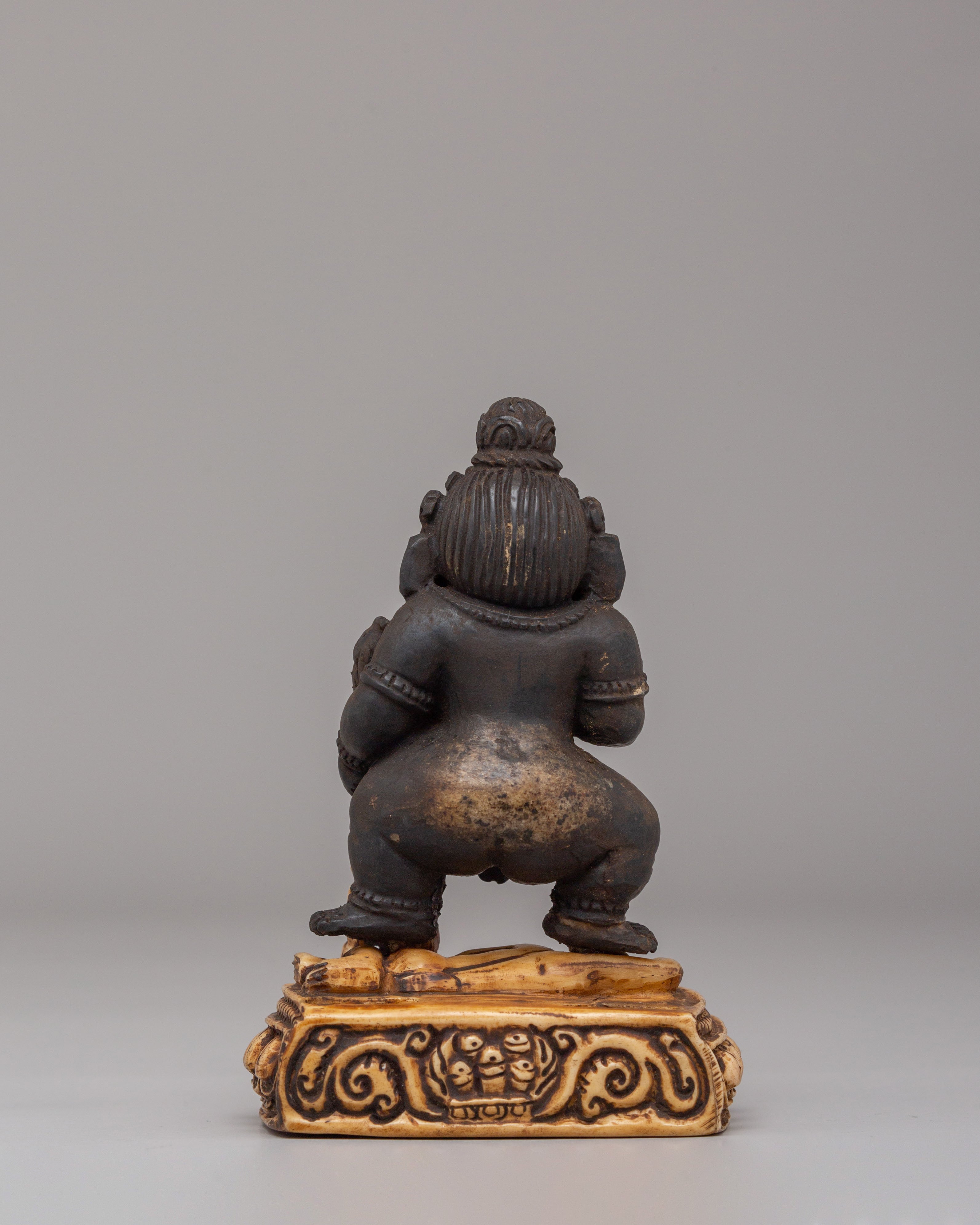 Black Dzambhala Wealth Deity Statue | Buffalo Bone Buddhist Deity Sculpture