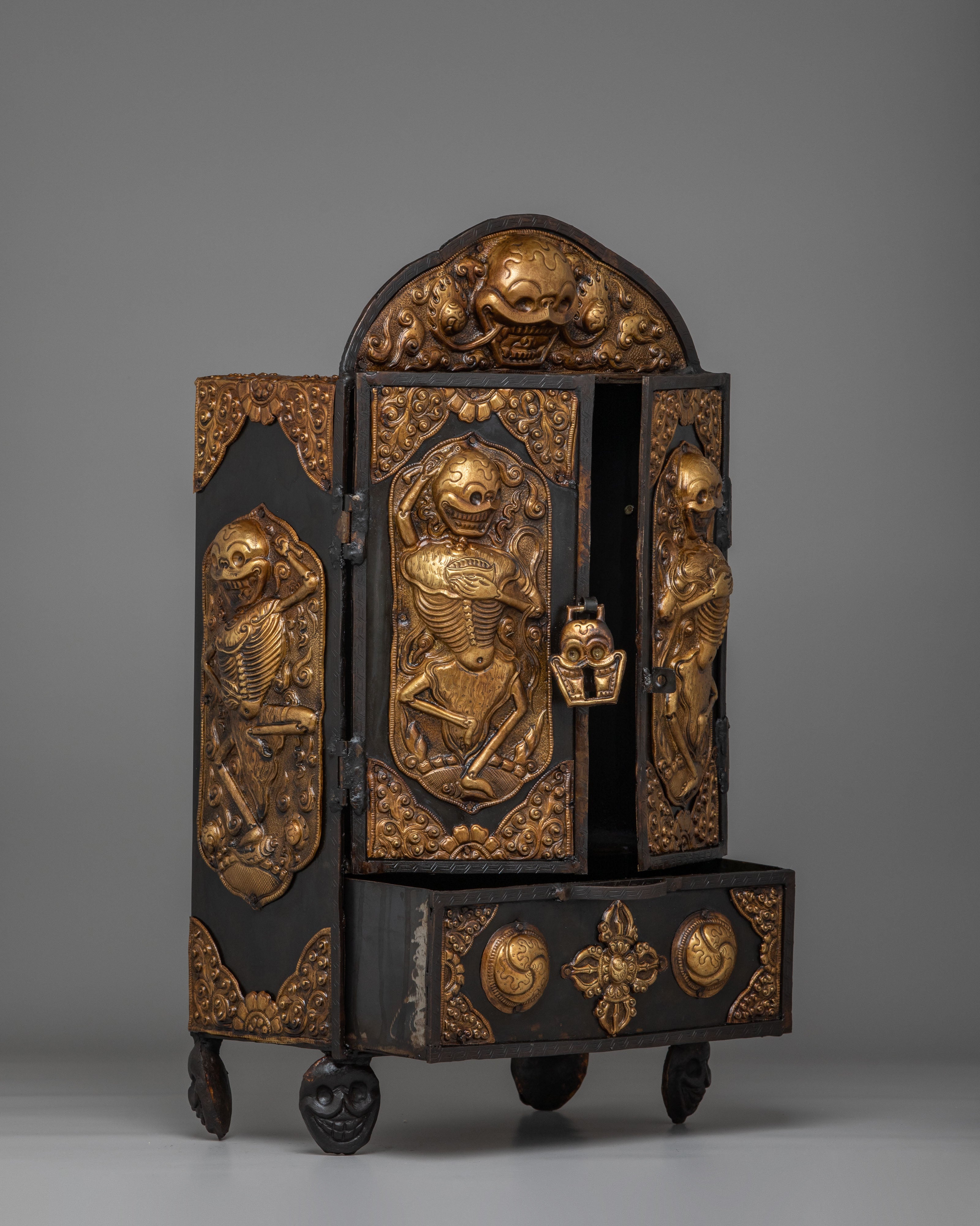 Tibetan Altar Box with Chitipati Motif | Handcrafted Sacred Decor
