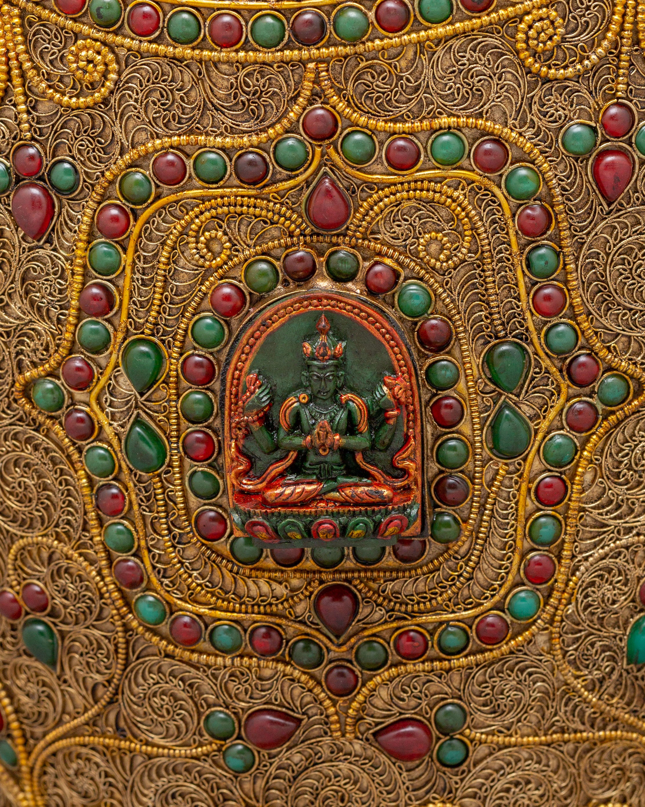 Traditional Flower Vase | Copper Gemstone Buddhist Altar Decor