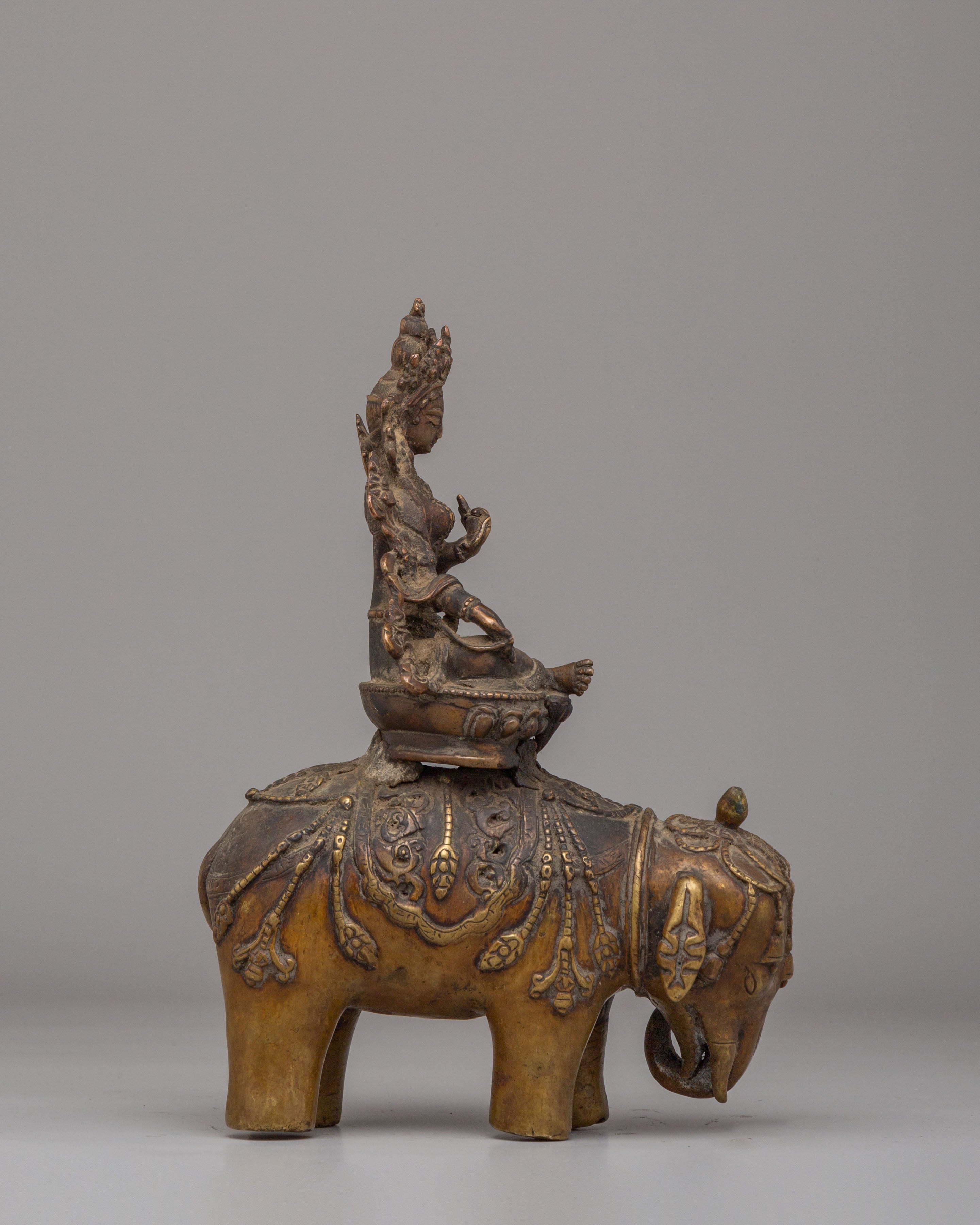 Green Tara On Elephant Statue Set for Altar | Perfect for Sacred Spaces