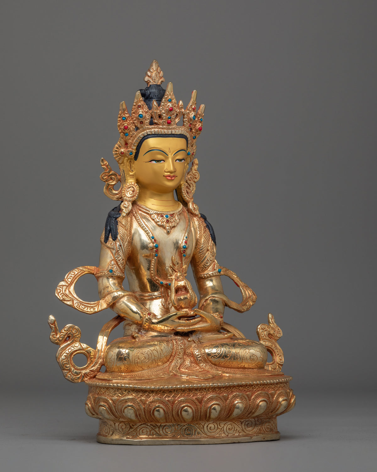 Traditional Amitayus Sculpture | 24K Mercury Gold Plated Copper Statue
