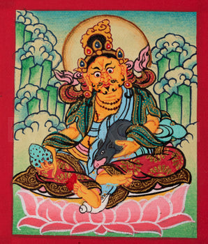 Traditional Dzambhala Thangka for Locket | Sacred Tibetan Artwork