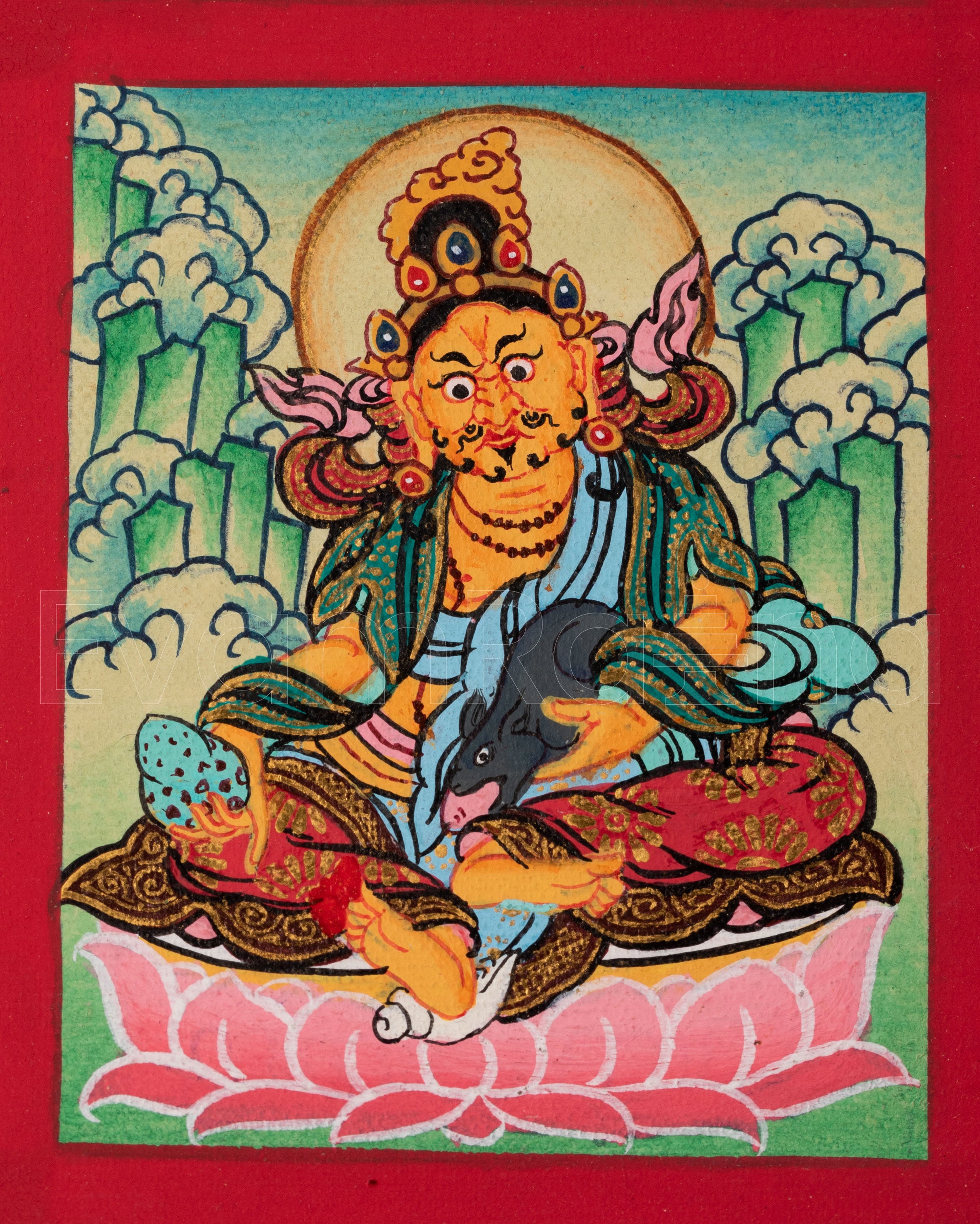 Traditional Dzambhala Thangka for Locket | Sacred Tibetan Artwork