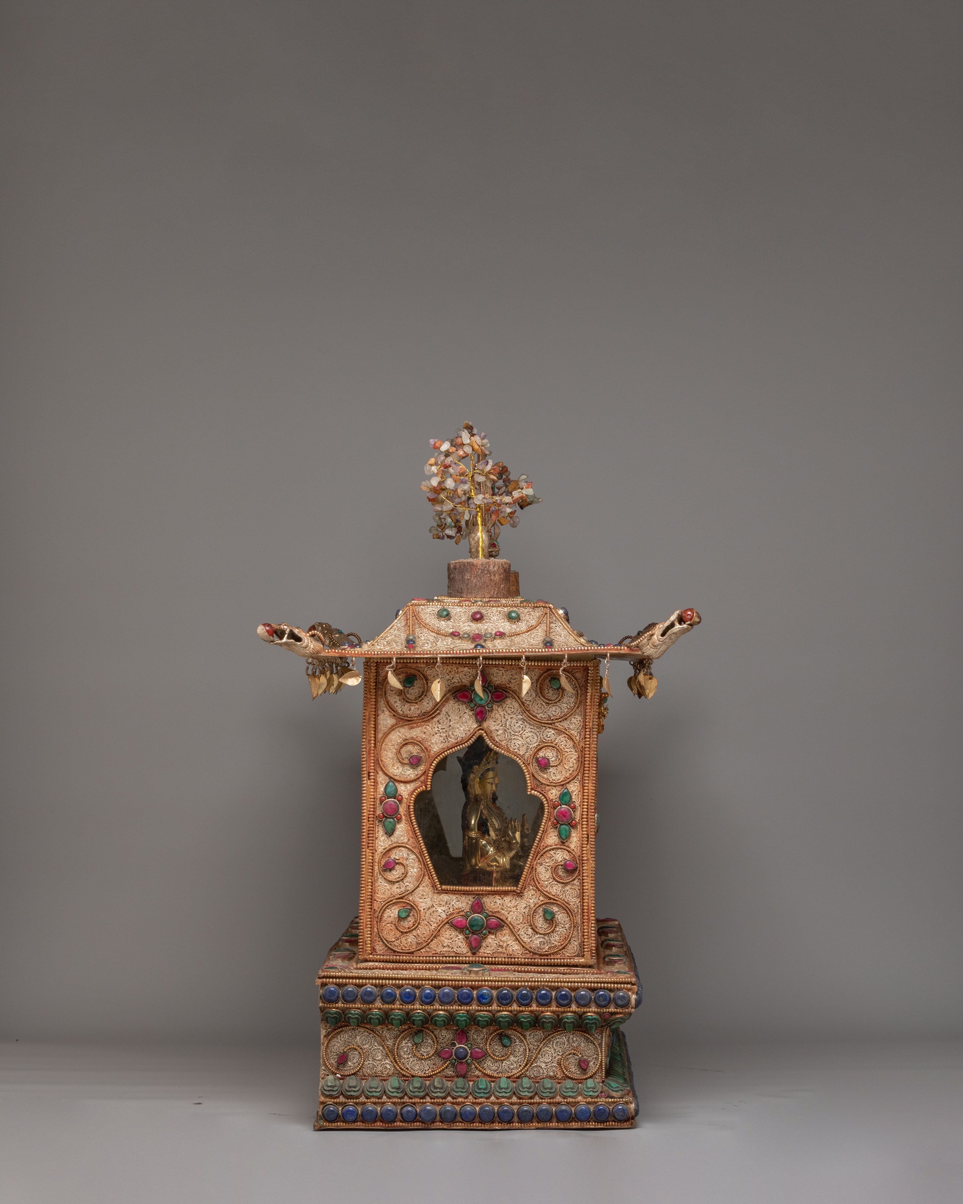 Handmade Altar Box With Statue | Tibetan Shrine for Meditation & Spiritual Practice