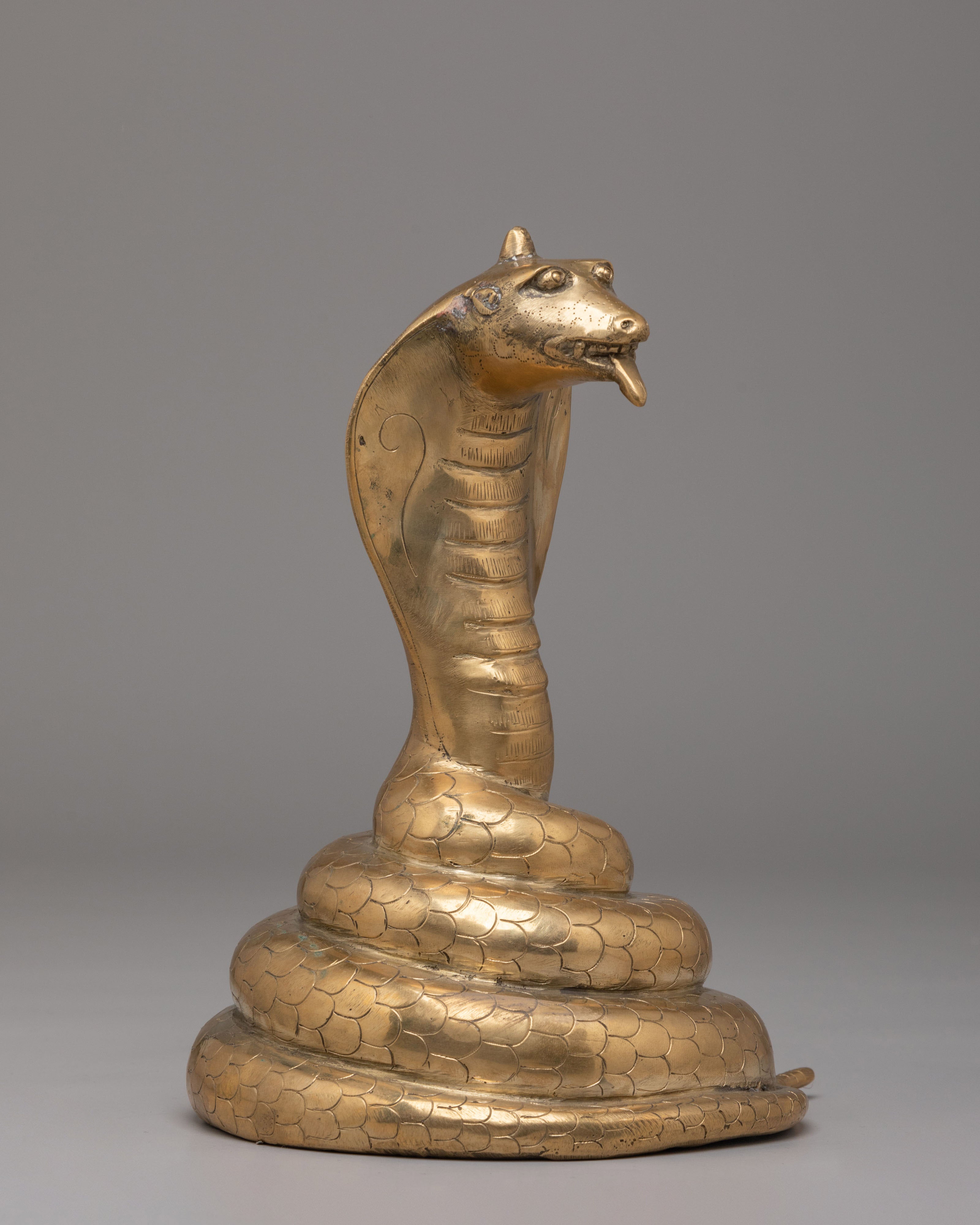 Himalayan Snake Sculpture | Brass Cobra Statue | Spiritual Decor