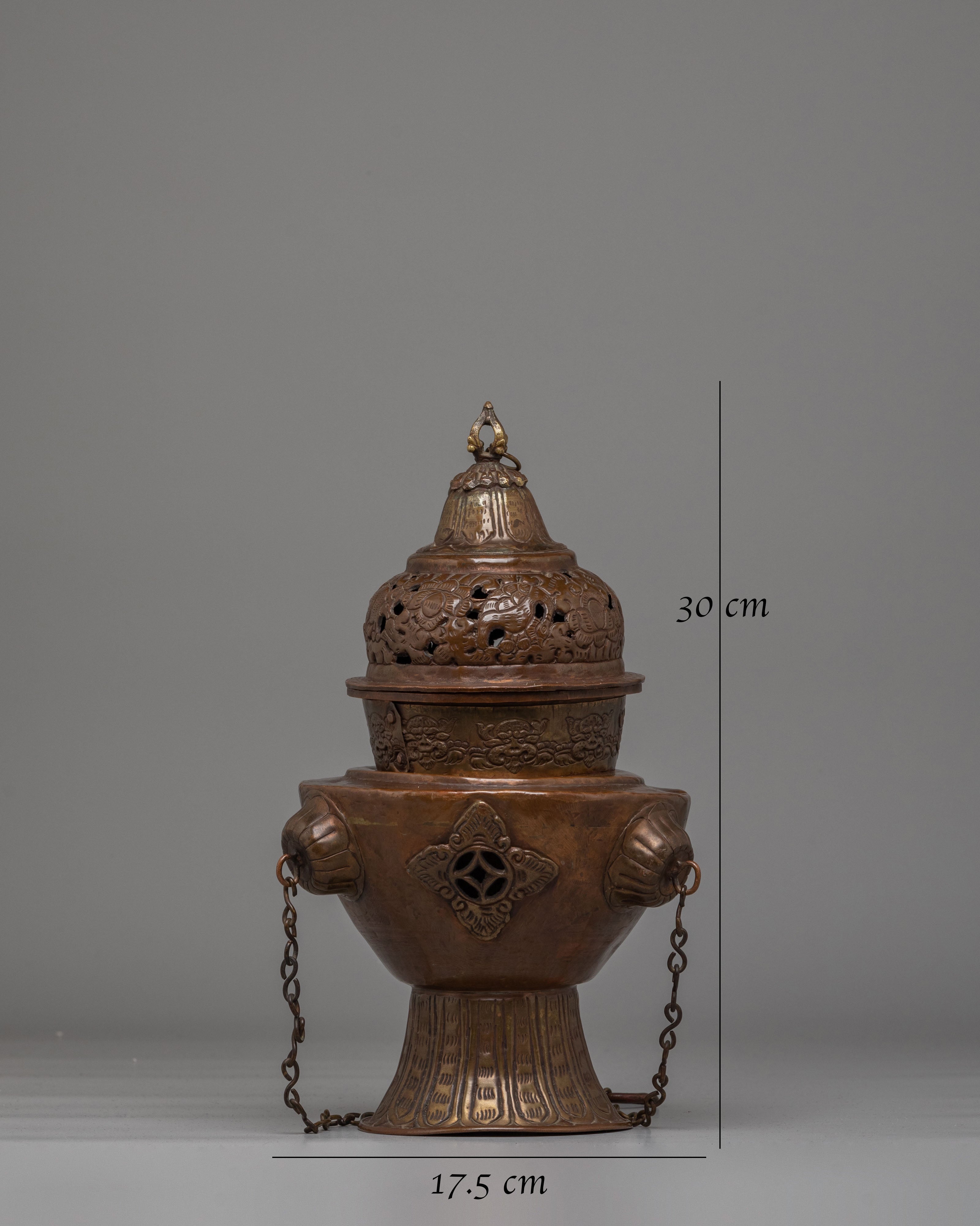 Traditional Buddhist Hanging Incense Burner | Oxidized Copper for Altar and Meditation